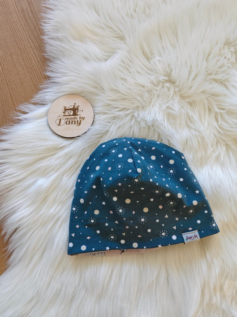 Wendemütze Quala,Vogel...altrosa, Sterne, Sonne... grau ca. 53-55