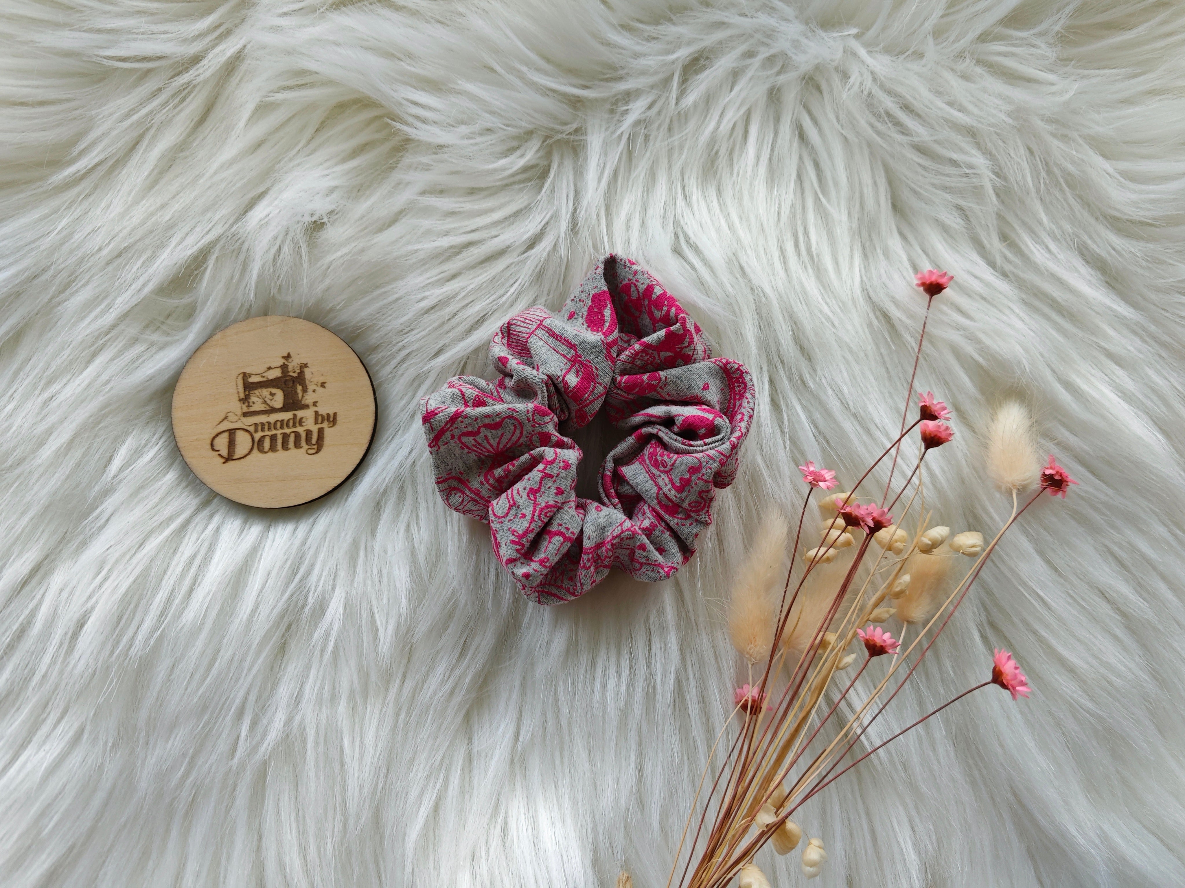 Scrunchie / Haargummi Eis. Torte, sweet, pink grau meliert