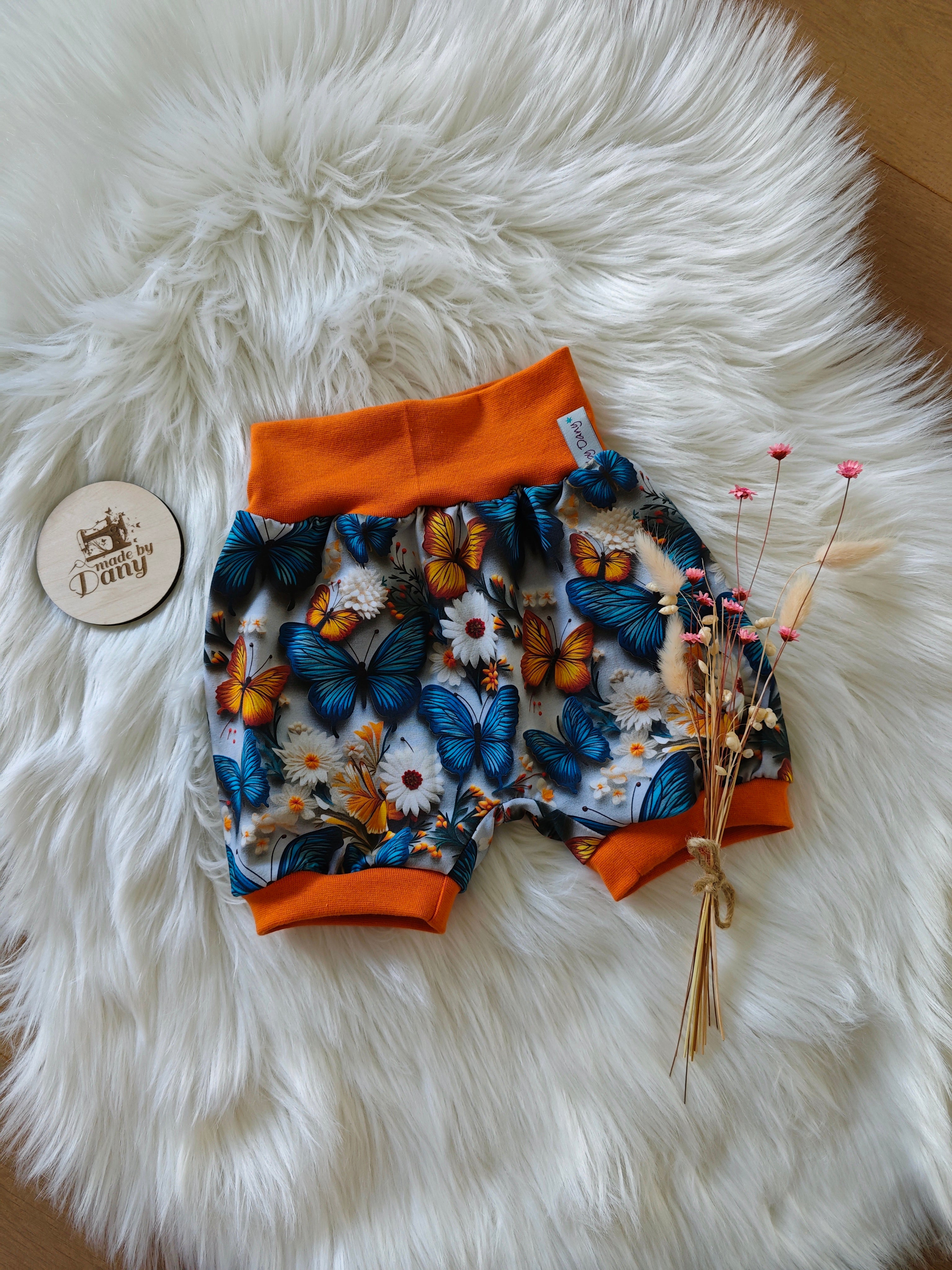 Pumphosen Kurz Schmetterling, Blumen blau, gelb 98/104