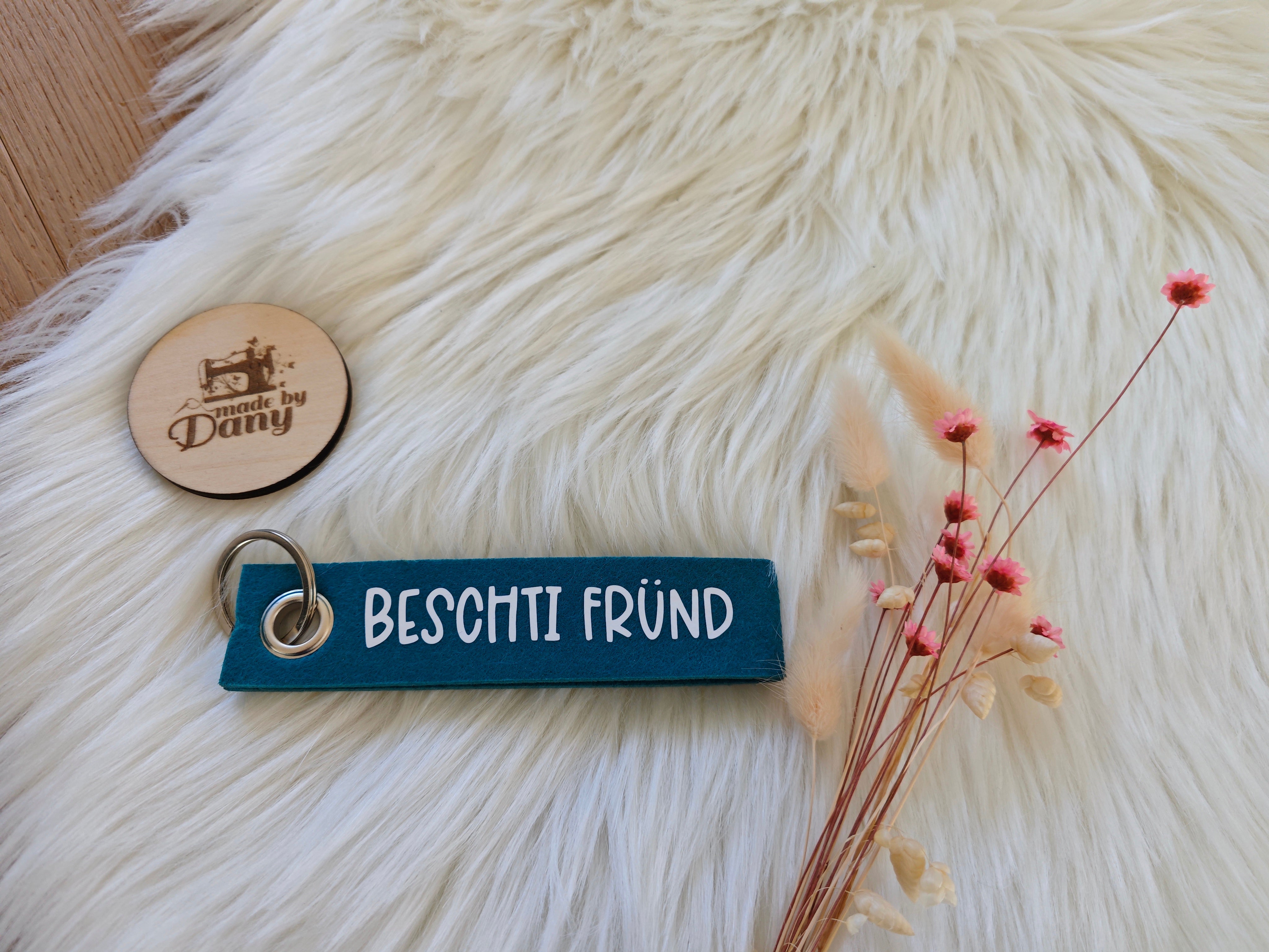 Filz Schlüsselanhänger Beschti Fründ - petrol