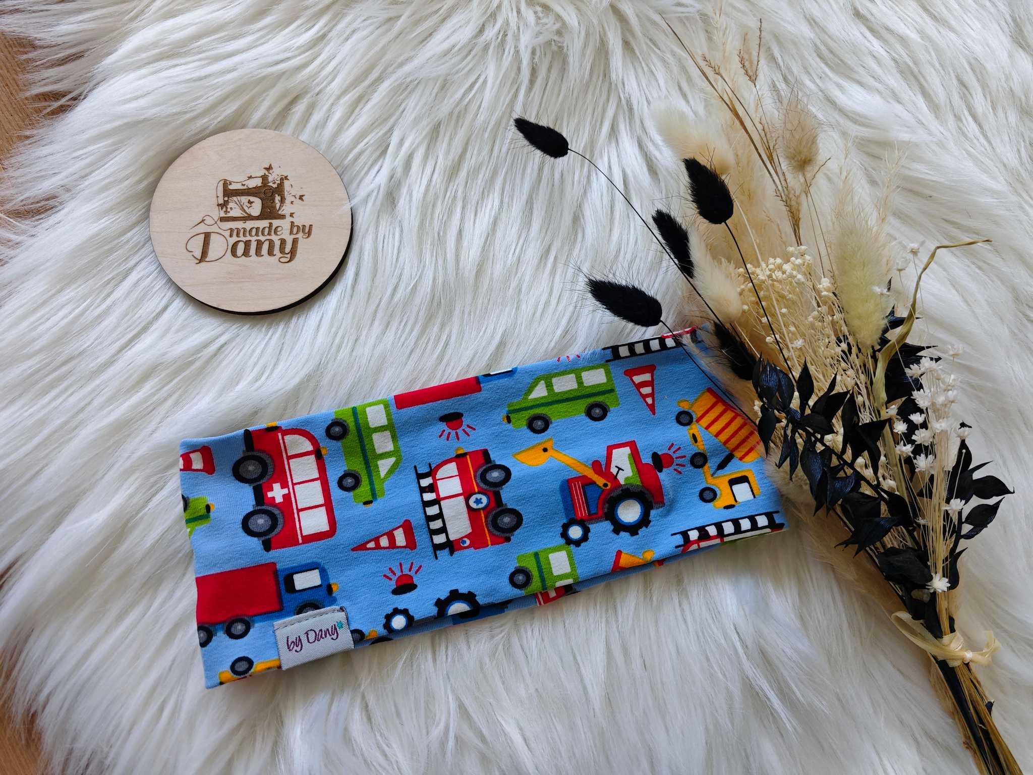 Stirnband Fahrzeuge blau ca. 51-52 cm