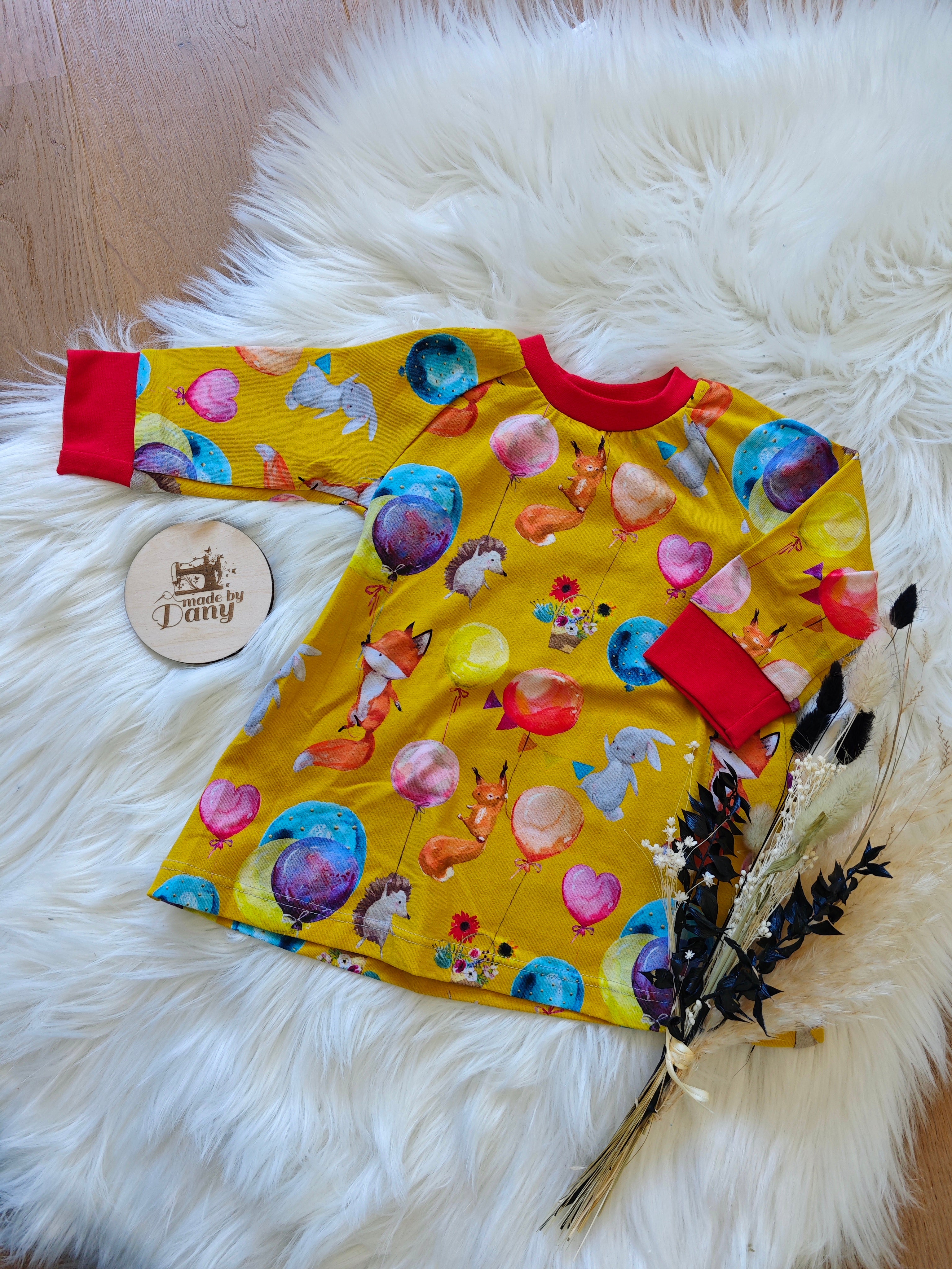 Tunika lang Arm Tiere mit Ballone gelb 68