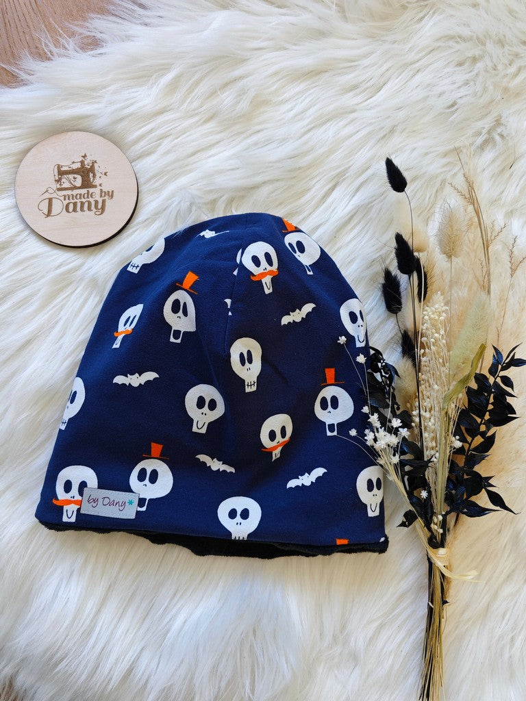 Beanie innen gefüttert Totenkopf dunkelblau ca. 48 cm