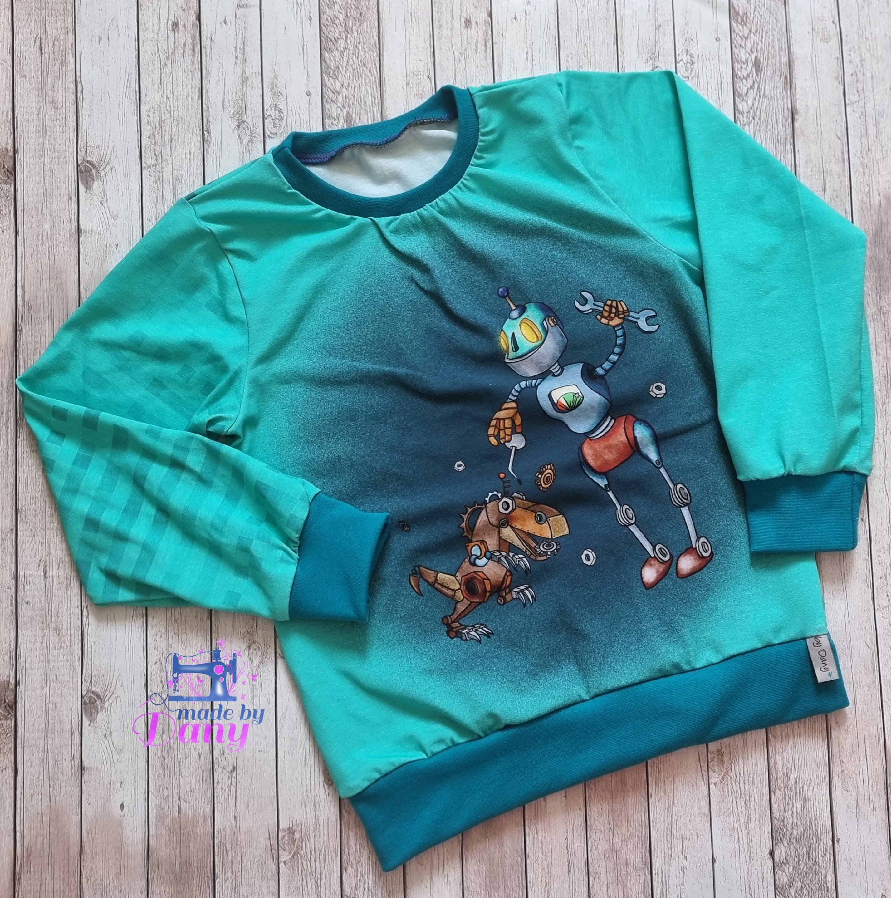 Pullover Robo & Dino mint, petrol 122