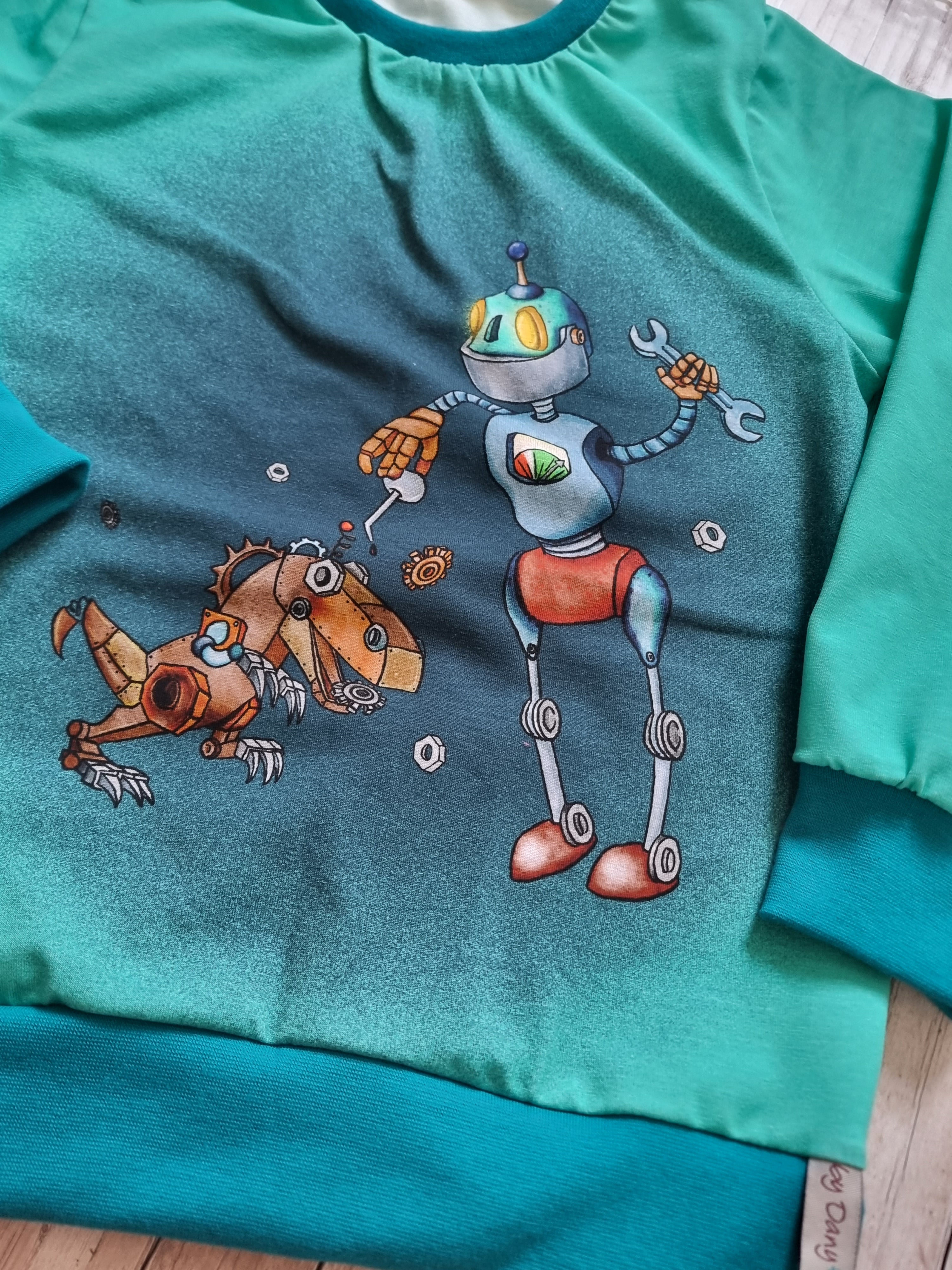 Pullover Robo & Dino mint, petrol 122