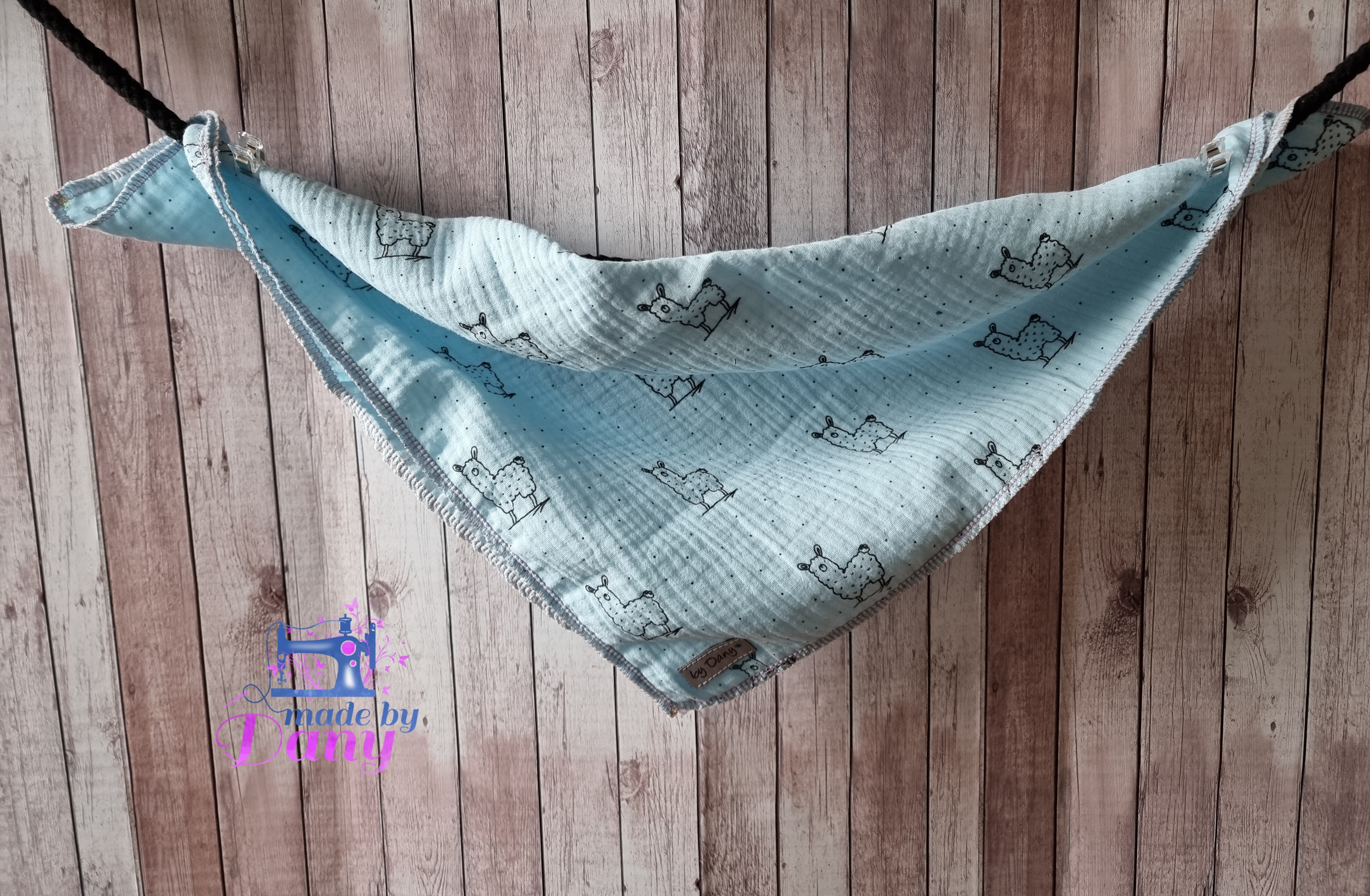 Nuscheli aus Musselin Stoff Lama hellblau ca. 49x49cm