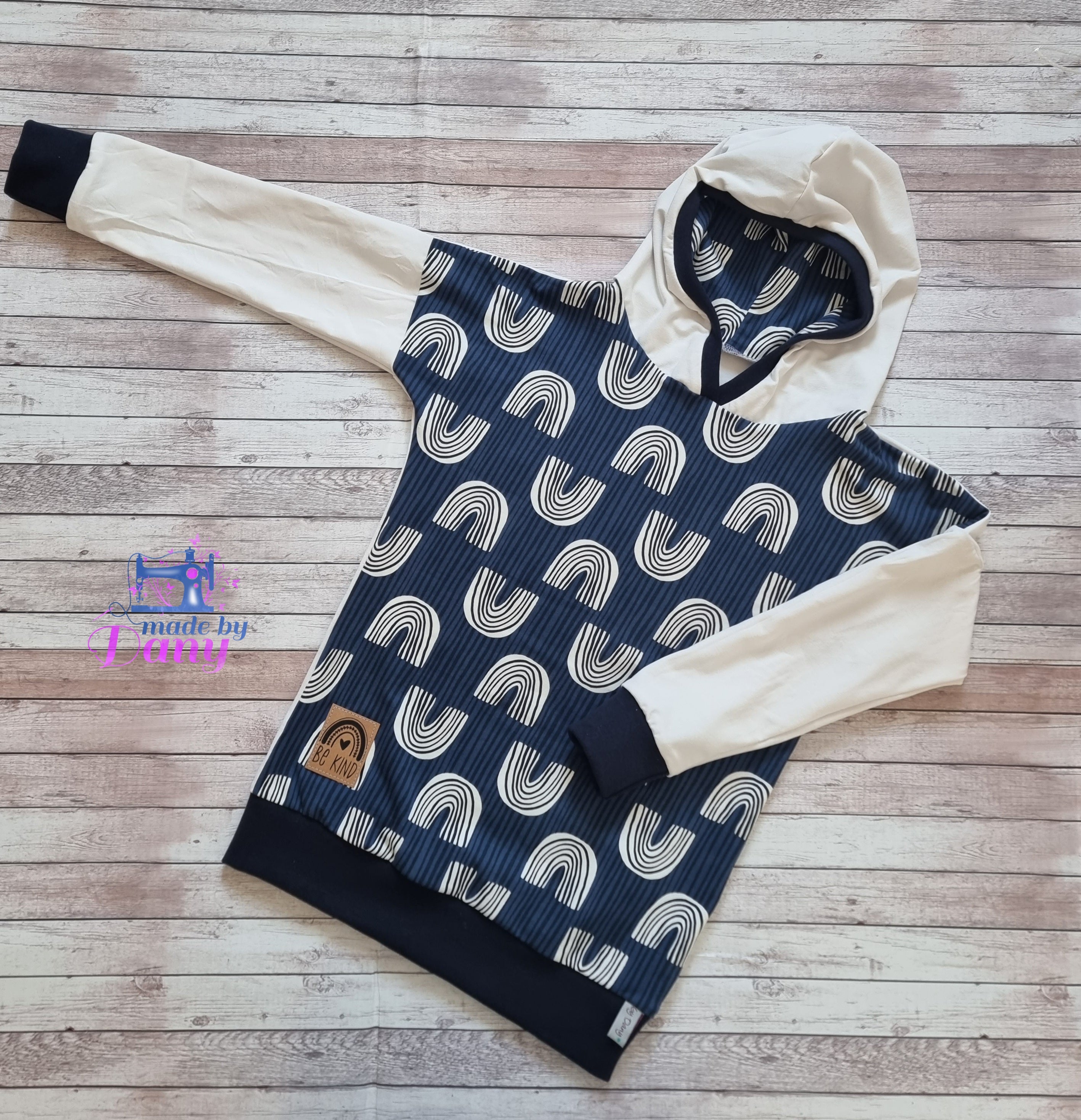 Kapuzenpullover Regenbögen dunkelblau, weiss 134