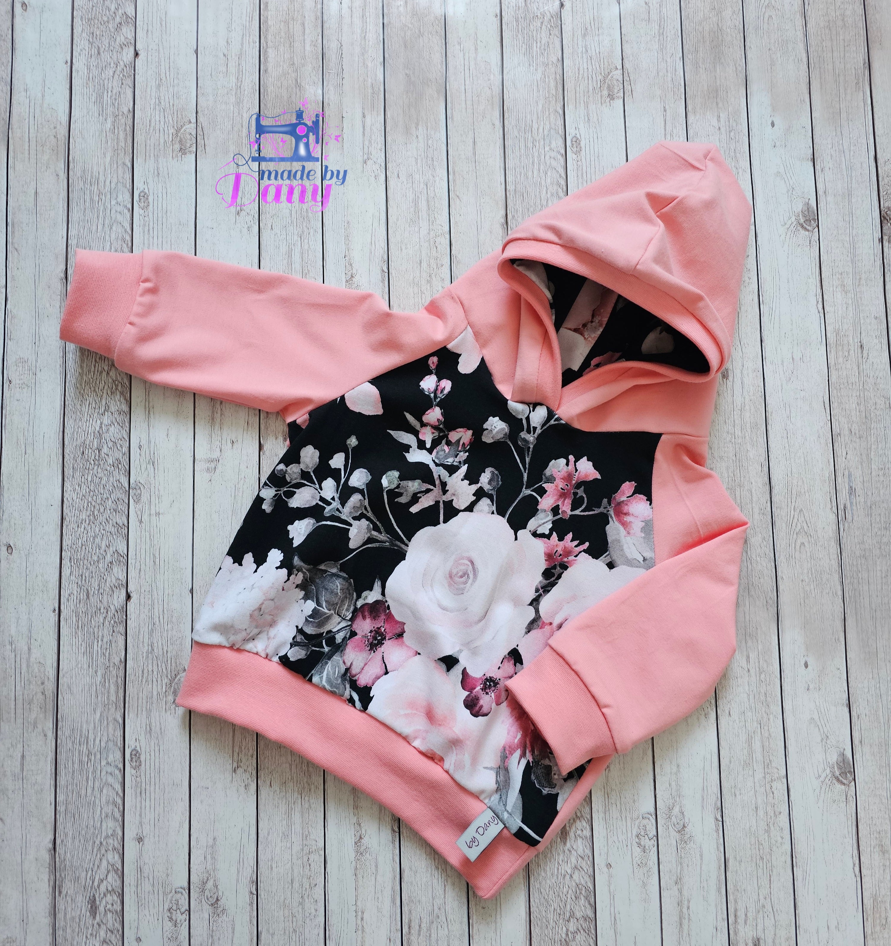 Kapuzenpullover Blumengemälde schwarz, rosa 68