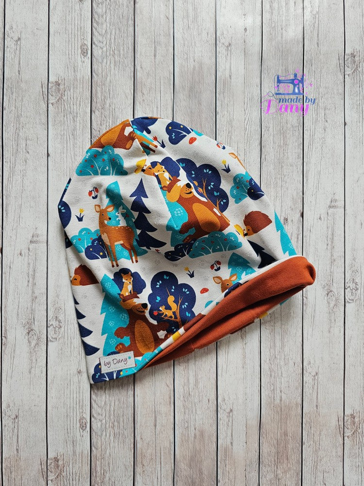 Wendebeanie Woodland hellbeige, rostbraun ca. 52 cm