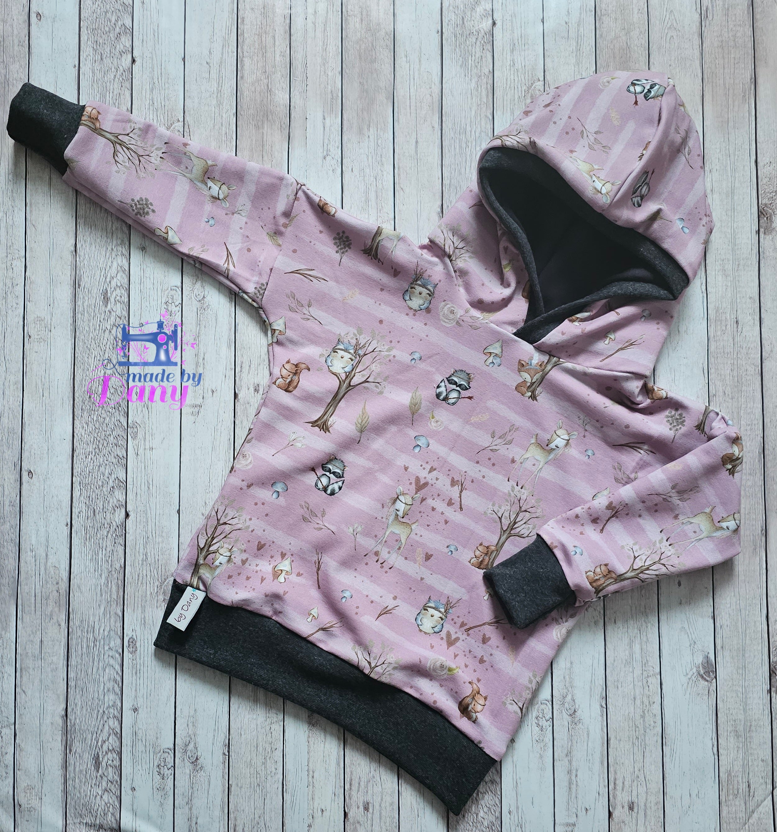 Kapuzenpullover Waldtiere Liebe rosa 92