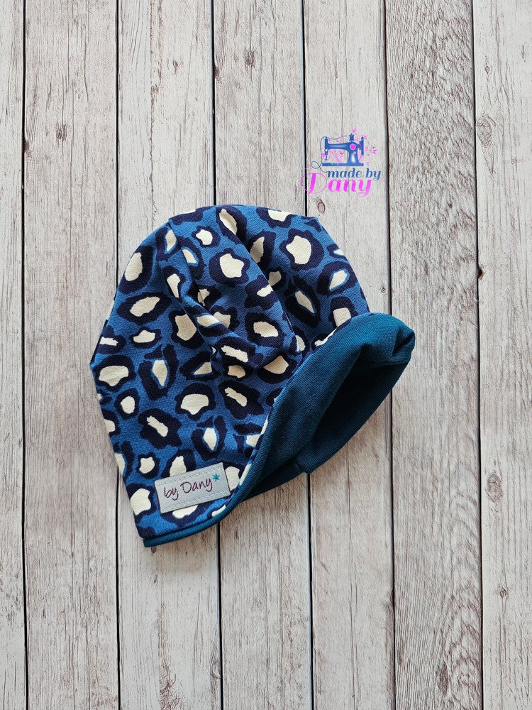 Wendebeanie Panter blau, petrol ca. 34-38 cm