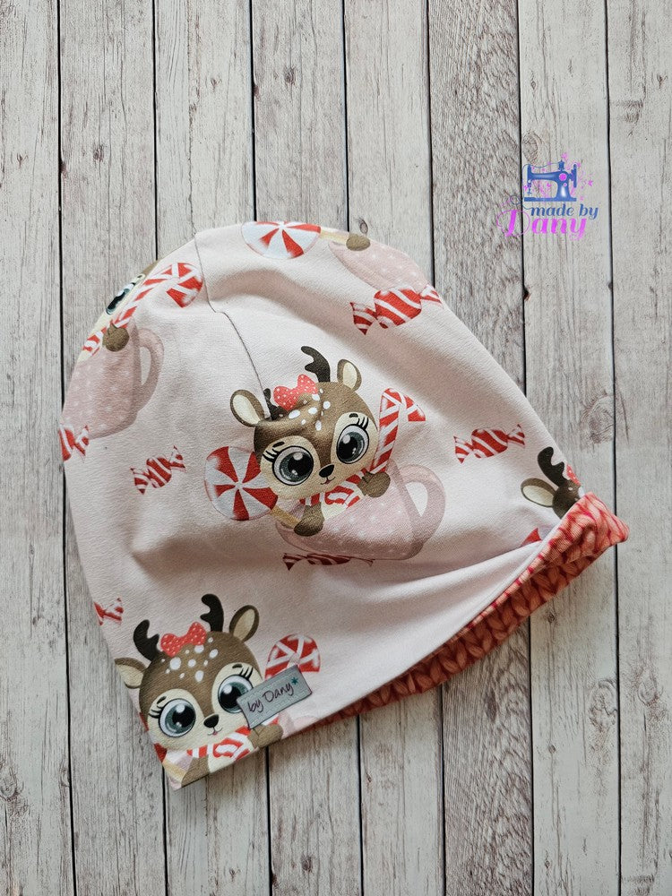 Wendebeanie Süsse Lola in der Tasse, Plain Stiches rosa, pink ca. 52 cm