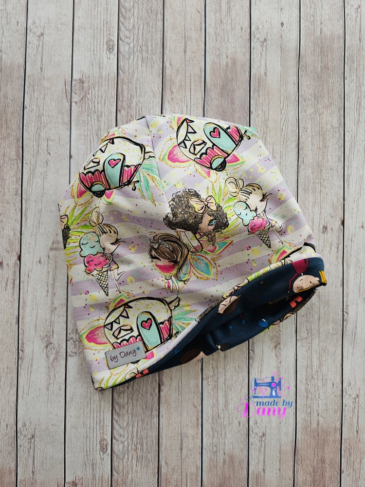 Wendebeanie Girly Eis, Mädchen marine - Jersey ca. 50 cm