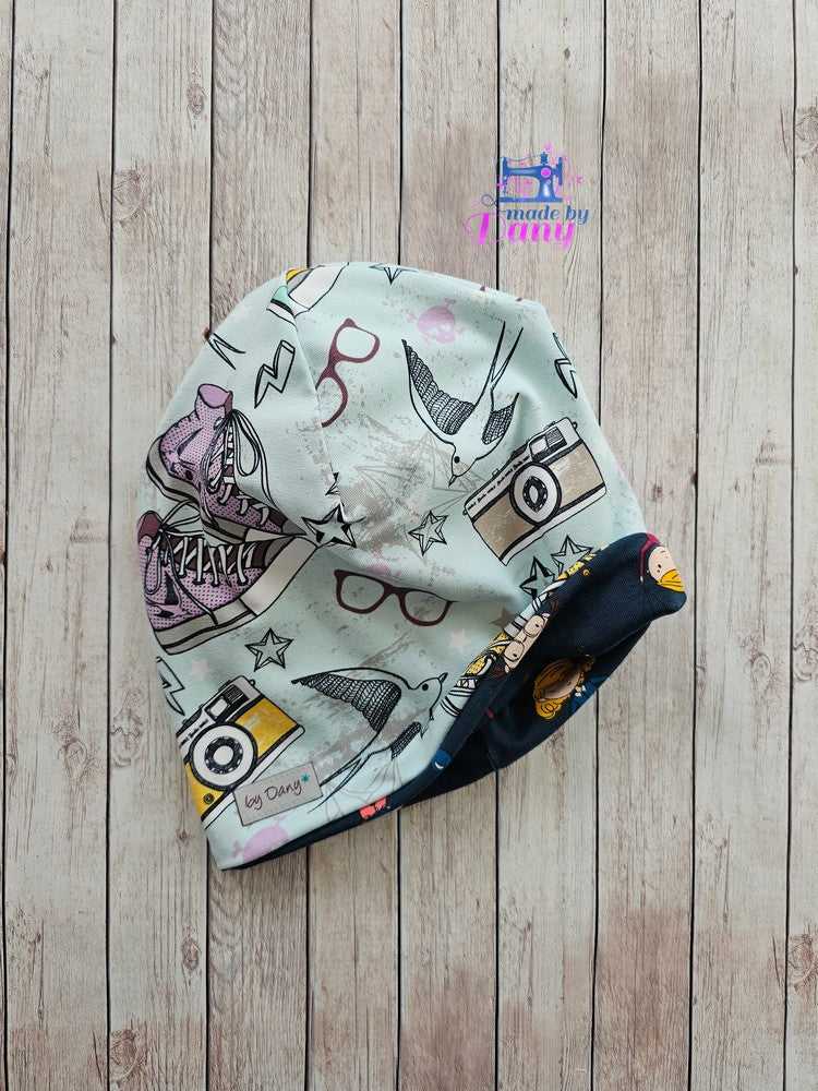 Wendebeanie Hipster blau, Mädchen marine ca. 50 cm