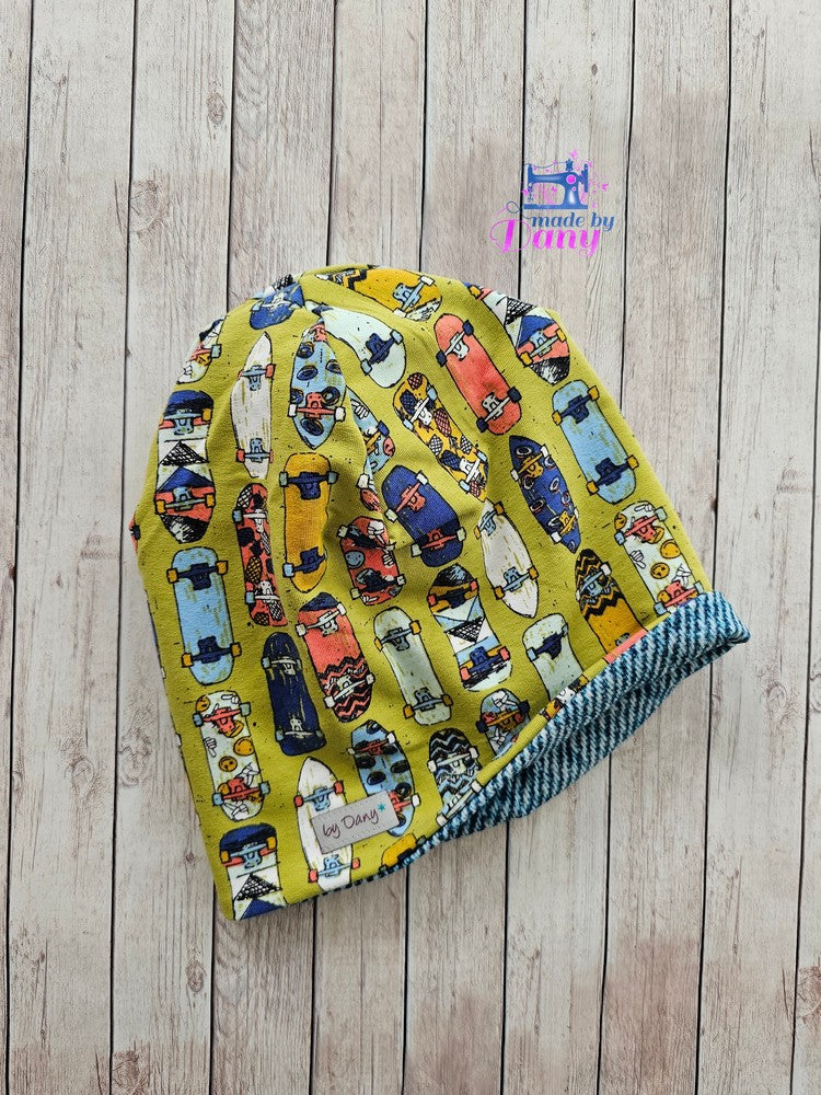 Wendebeanie Cool Skateboard, Jeansoptik blau ca. 54 cm