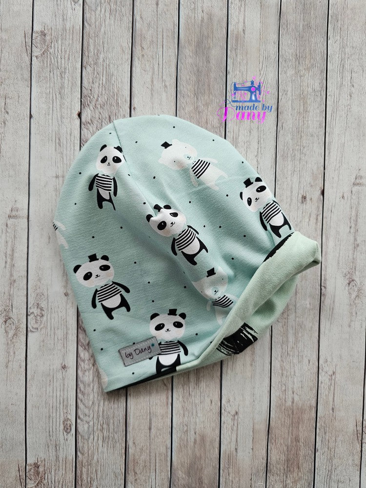 Wendebeanie Panda mint, Big Dots hellmint ca. 50-52 cm