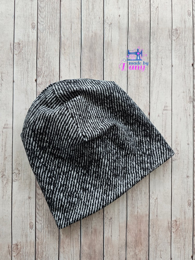 Wendebeanie Street Style gelb, Jeansoptik schwarz ca. 54 cm