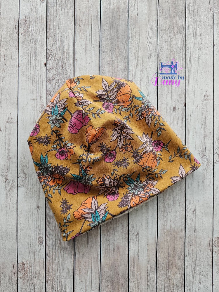 Wendebeanie Dachs und Igel, Boom Senf Blossom by brinarina ca. 50-52 cm