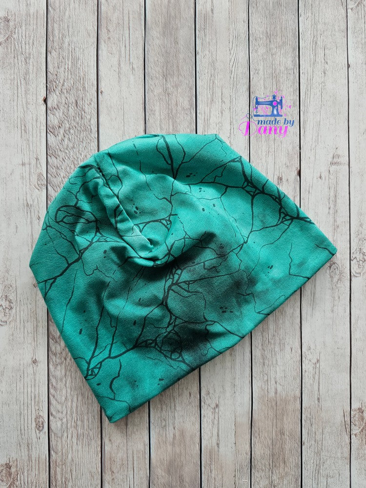 Wendebeanie Dinos auf hellpetrol ca. 49-51 cm