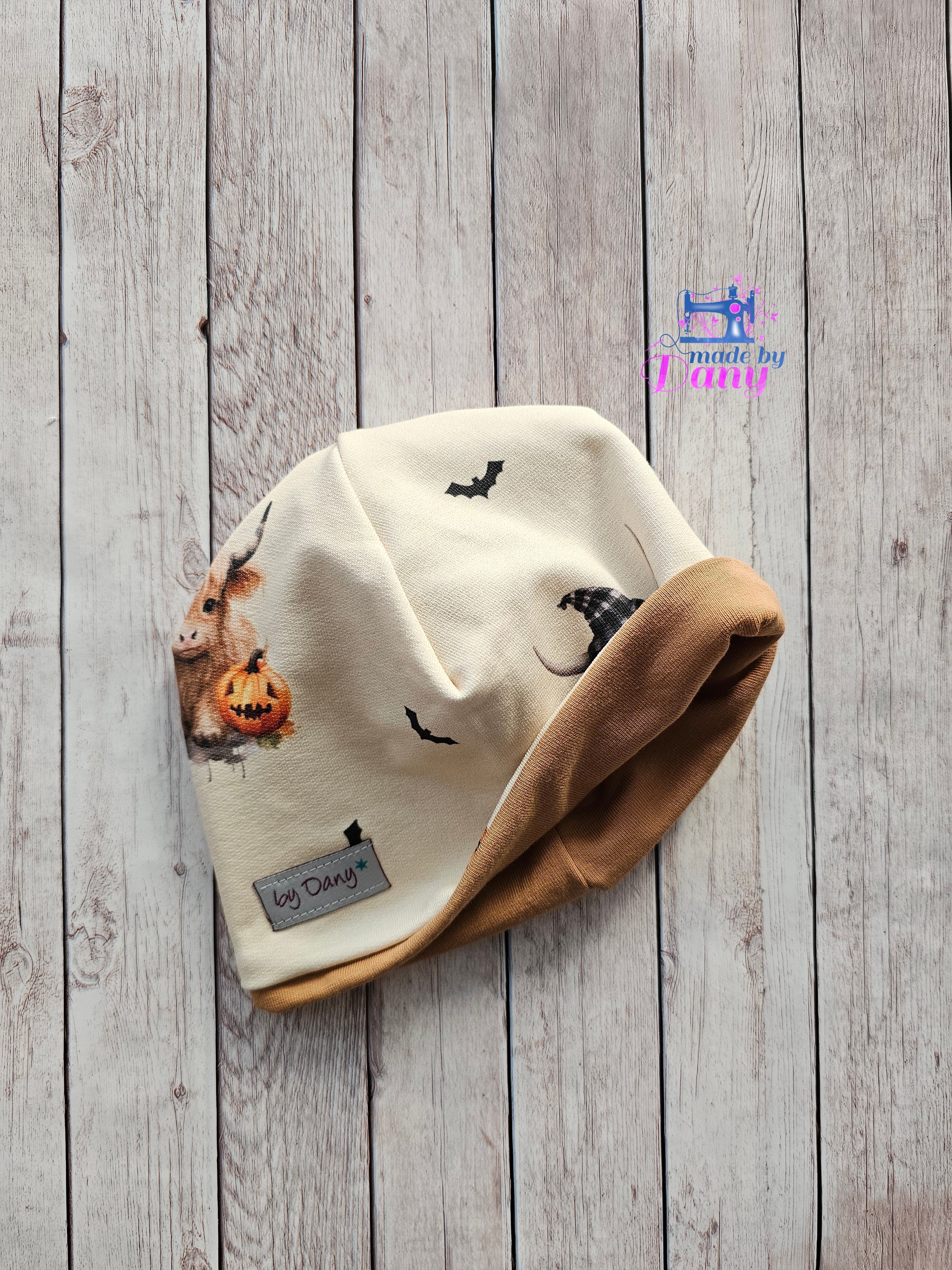 Wendemütze Halloween Hochlandrind hellgelb, ocker ca. 37-38 cm