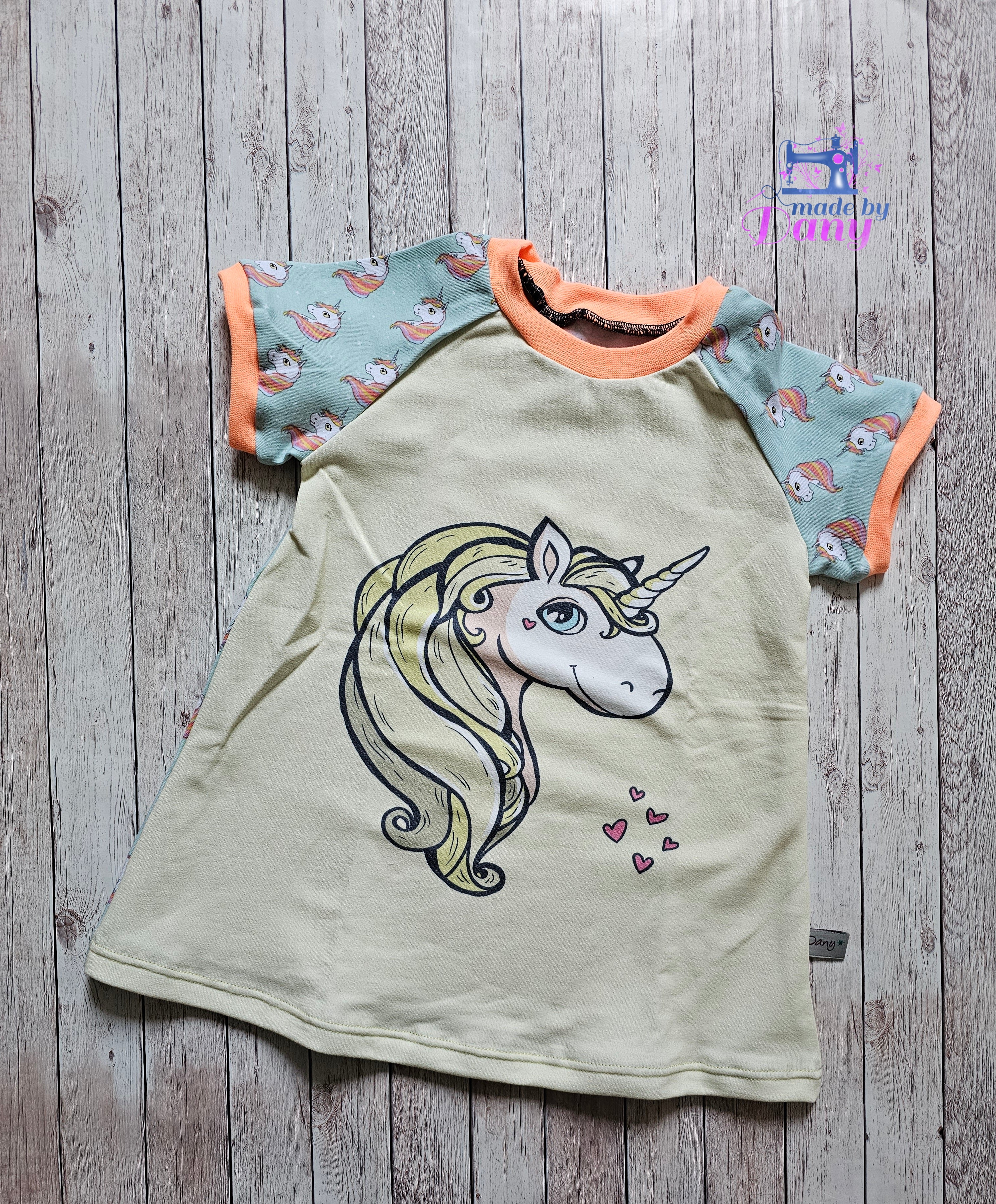 Tunika kurz Arm Einhorn gelb und mint 92