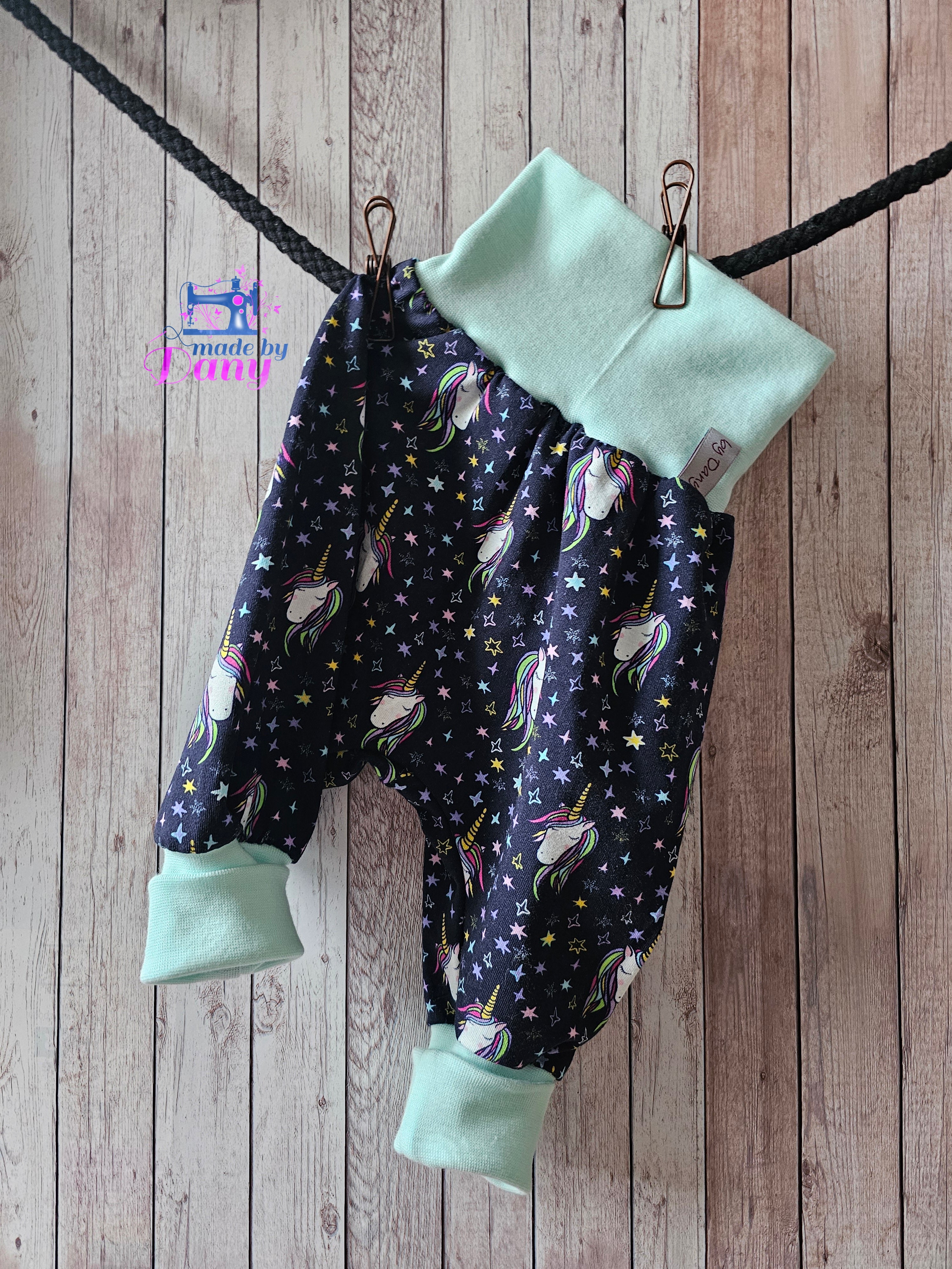 Pumphosen lang Einhorn mit Sternen dunkelblau 62/68