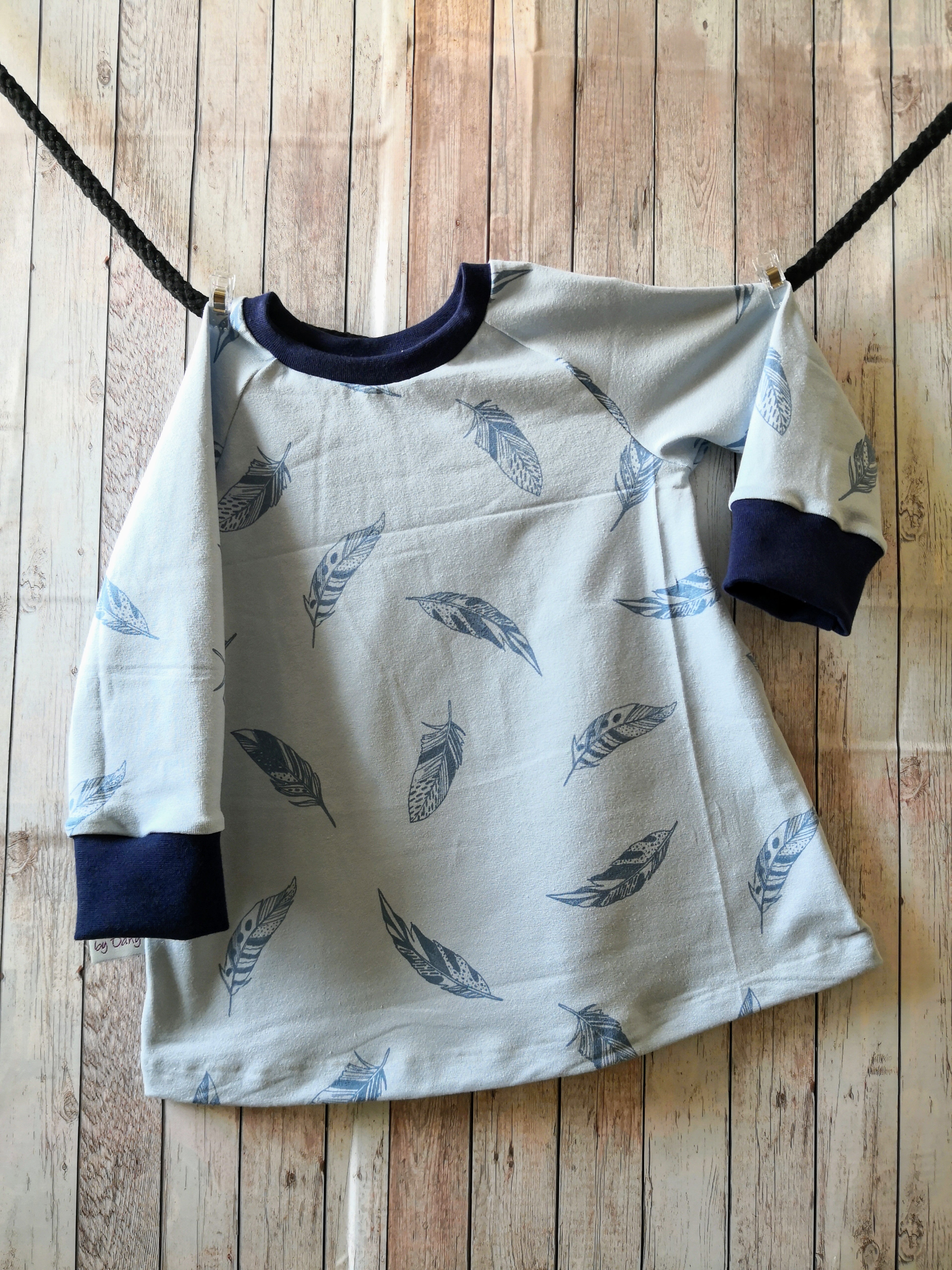 Tunika lang Arm Federn blau 80