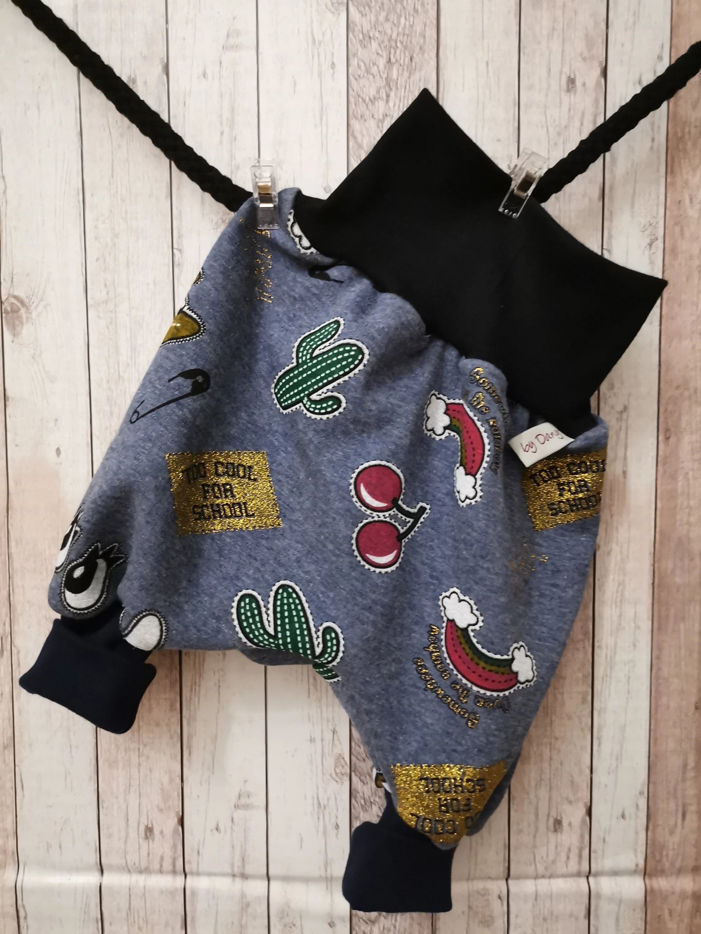 Pumphosen lang Patches Glitzer blau 50/56