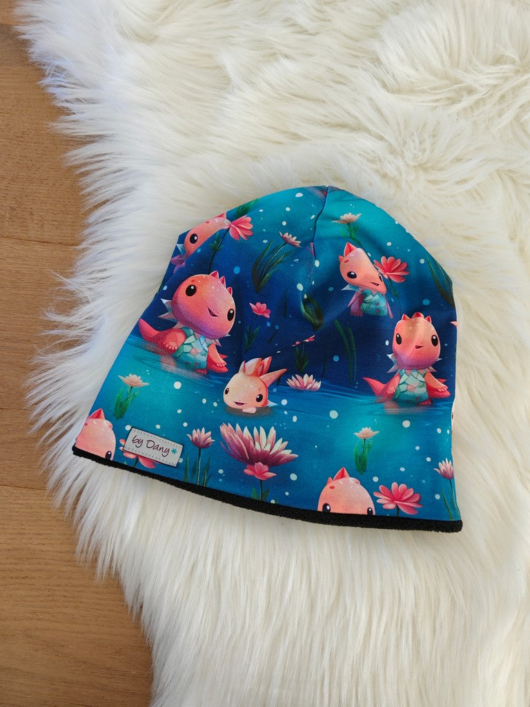Beanie innen gefüttert süsse Axolotl ca. 52-55 cm