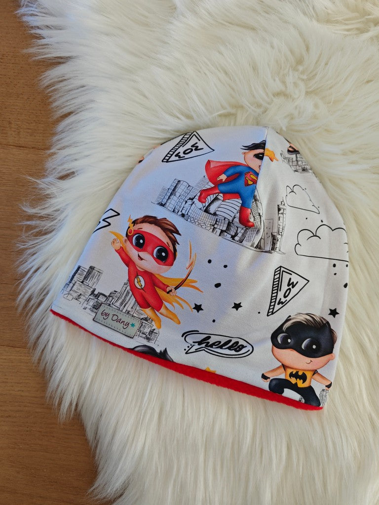 Beanie innen gefüttert Superhelden, hello, wow ca. 50-52 cm
