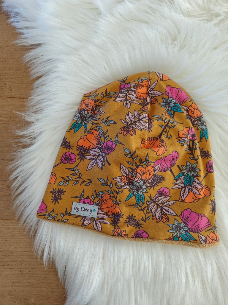 Beanie innen gefüttert Boom Senf Blossom by brinarina ca. 48 cm