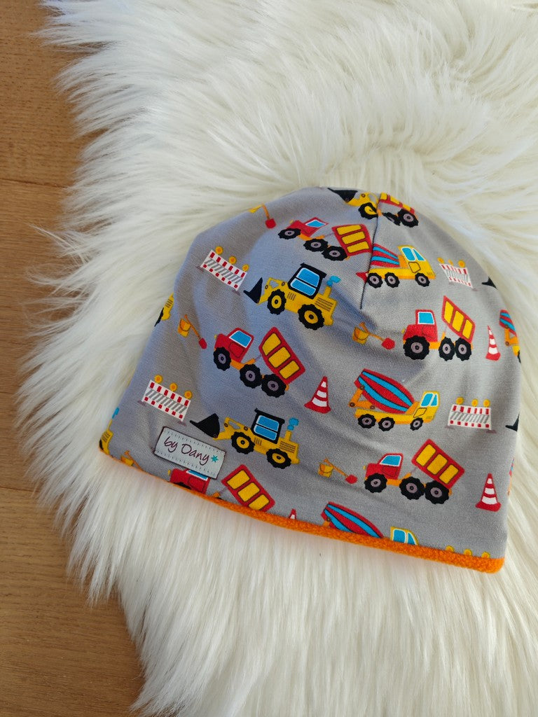 Beanie innen gefüttert Fahrzeuge auf der Baustelle grau ca. 46-48 cm