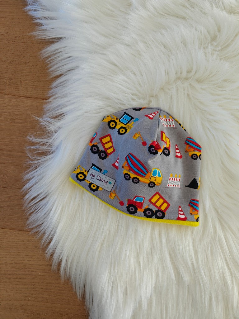 Beanie innen gefüttert Fahrzeuge auf der Baustelle grau ca. 34-38 cm