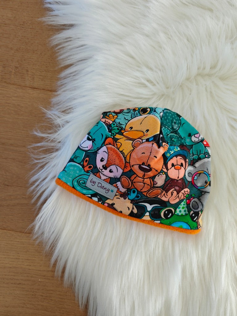 Beanie innen gefüttert bunte Tierparade ca. 34-38 cm