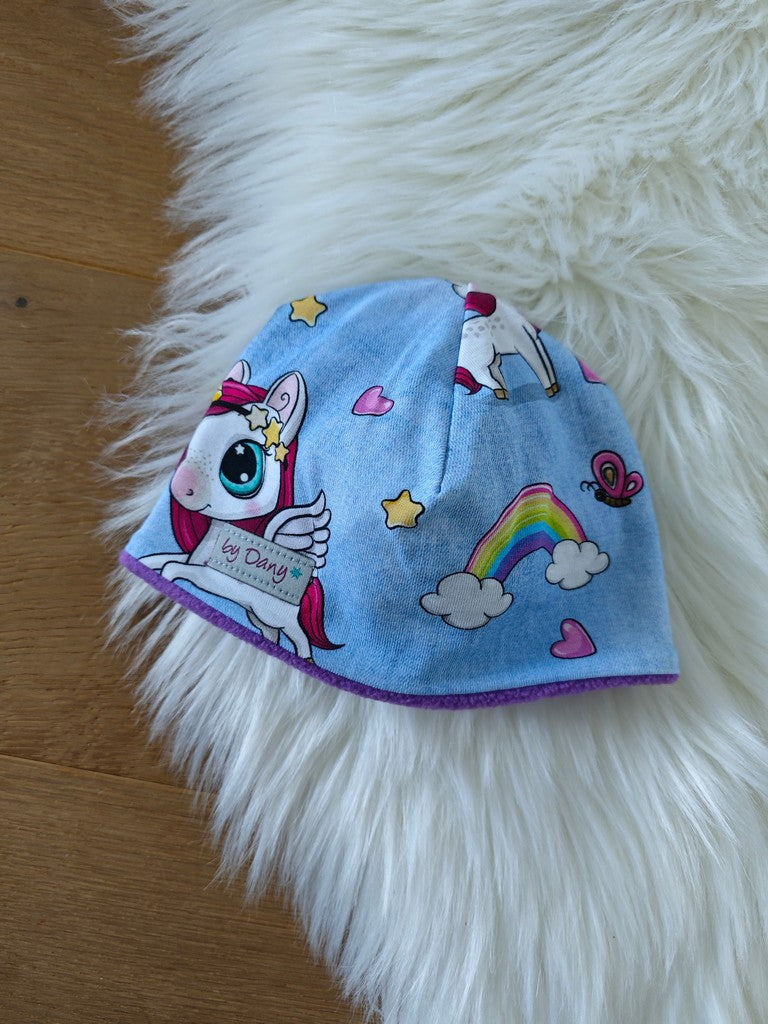 Beanie innen gefüttert Einhorn Regenbogen Jeany hellblau ca. 34-38 cm