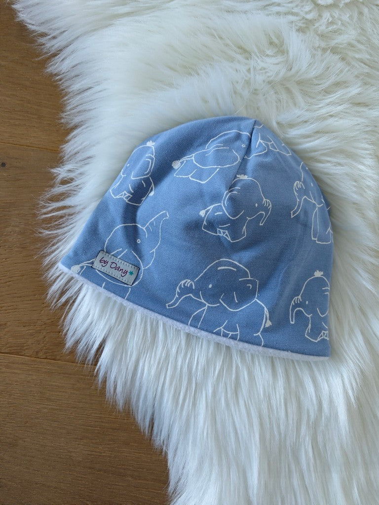 Mütze innen gefüttert Baby Elefanten blau ca. 47-49 cm
