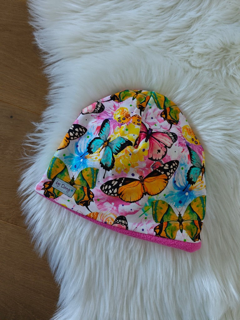 Mütze innen gefüttert bunte Schmetterlinge ca. 56-58