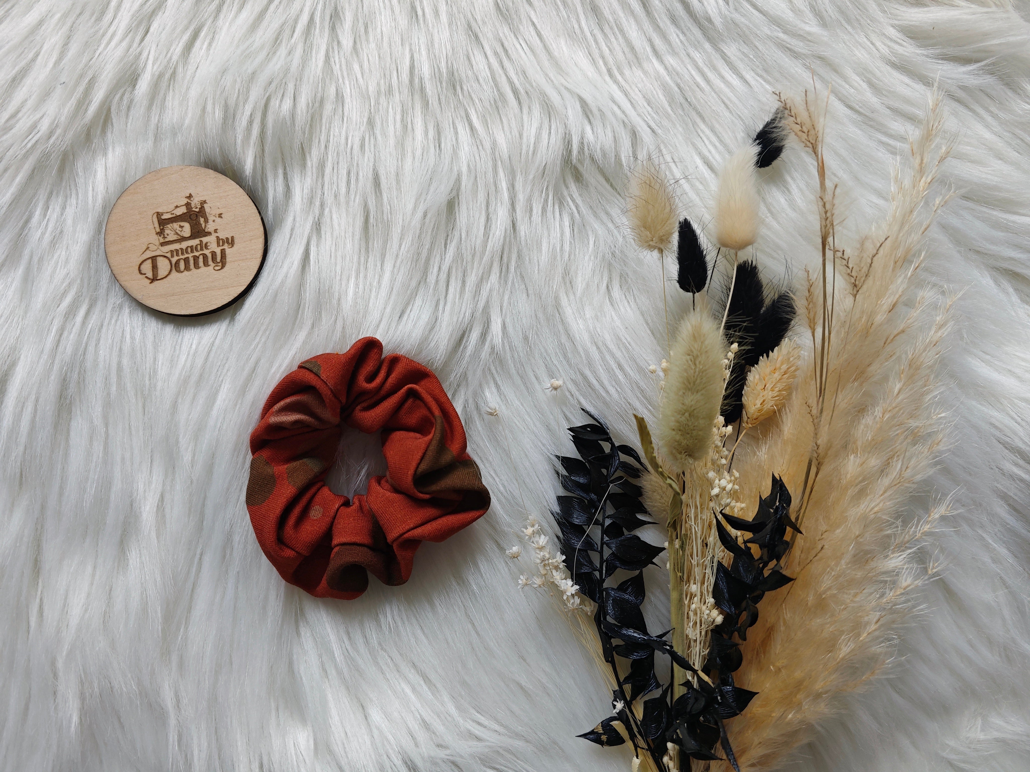 Scrunchie / Haargummi rostbraun mit punkte