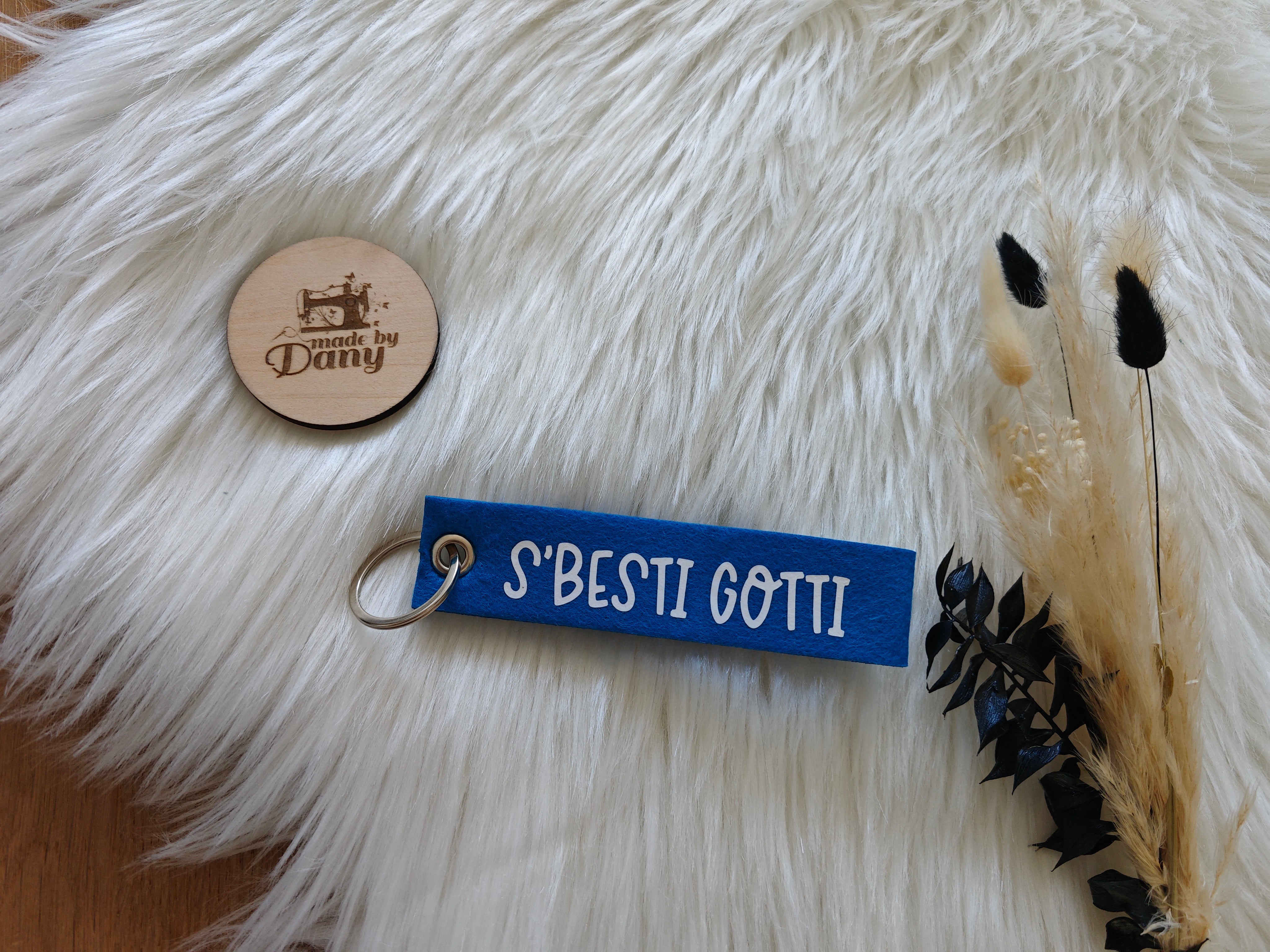 Filz Schlüsselanhänger s'Besti Gotti - blau