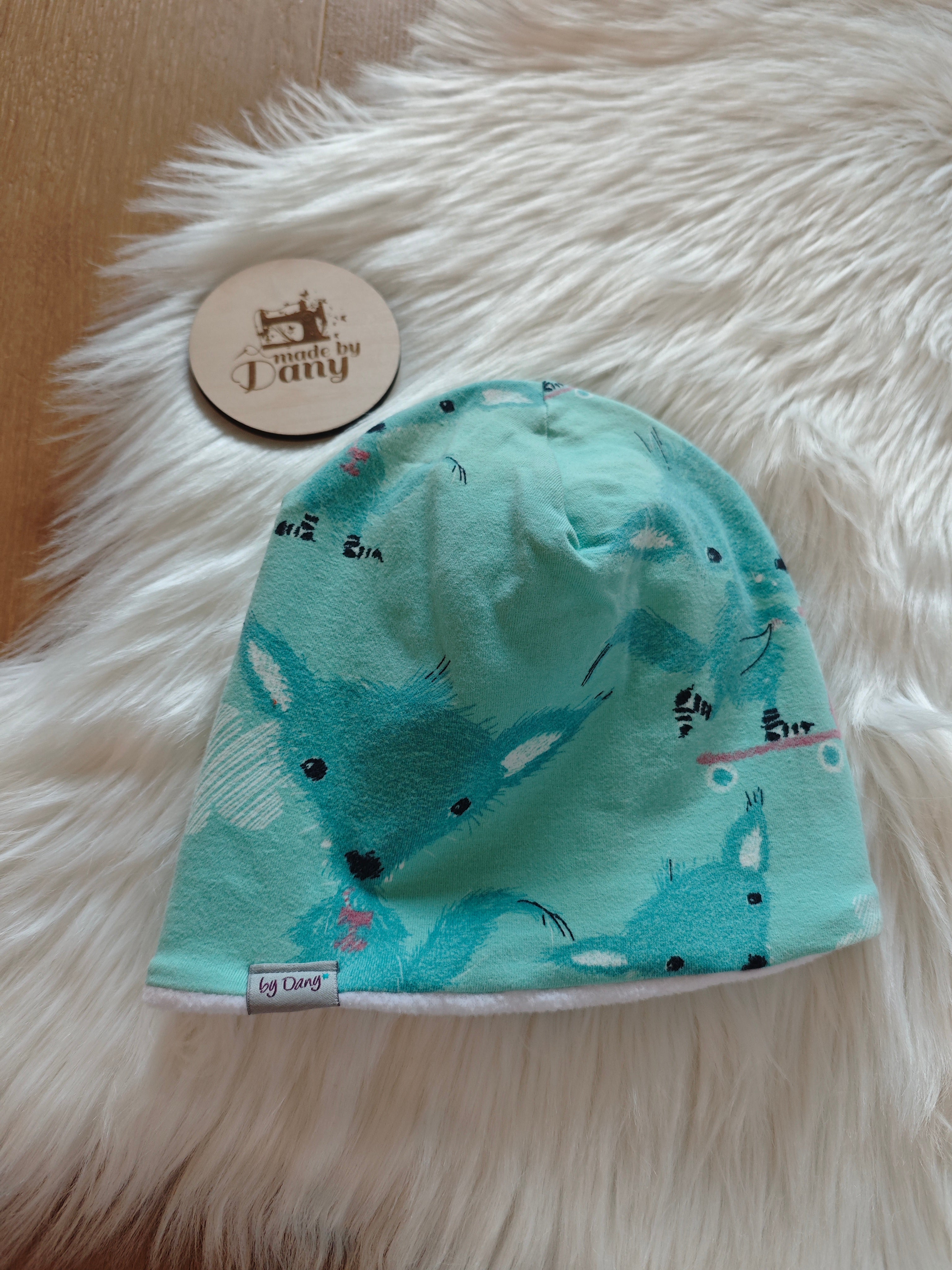 Beanie innen gefüttert Fuchs auf Scooter mint ca. 50-52 cm