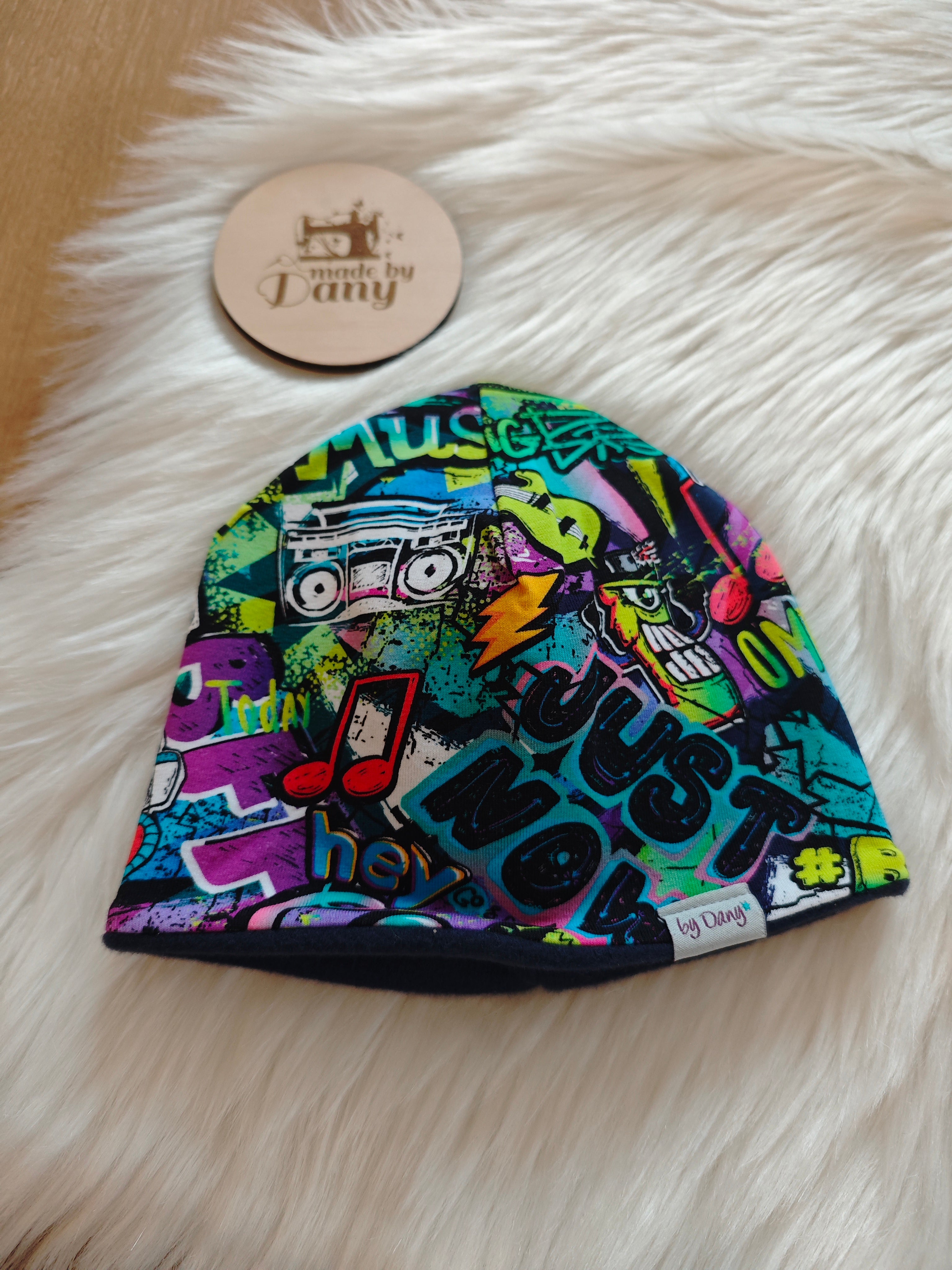 Mütze Jersey Grafity, Radio, Blitz... dunkelblau ca. 44-46 cm