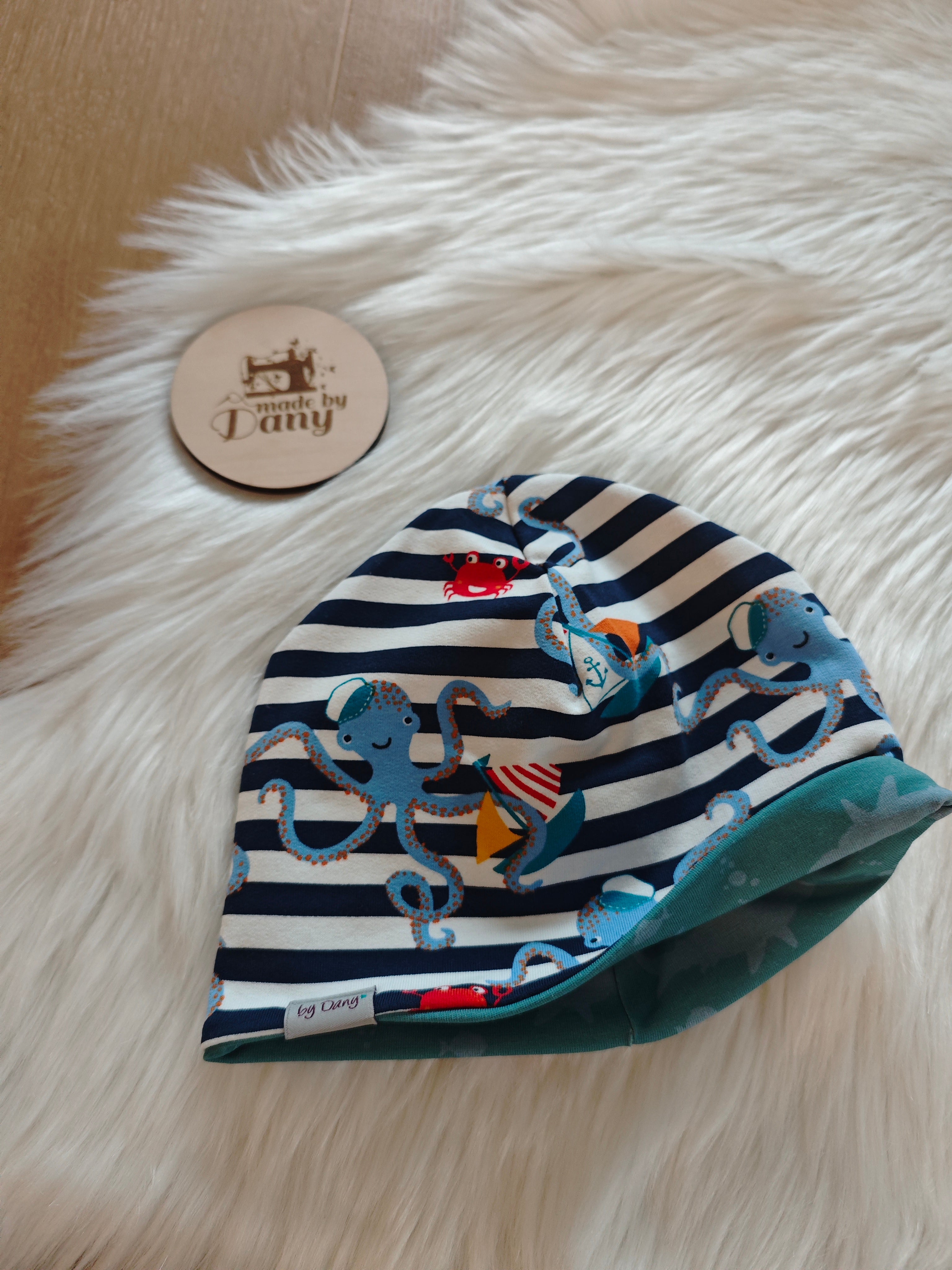 Wendemütze Octopus Kapitän, Hai türkis ca. 50-52 cm