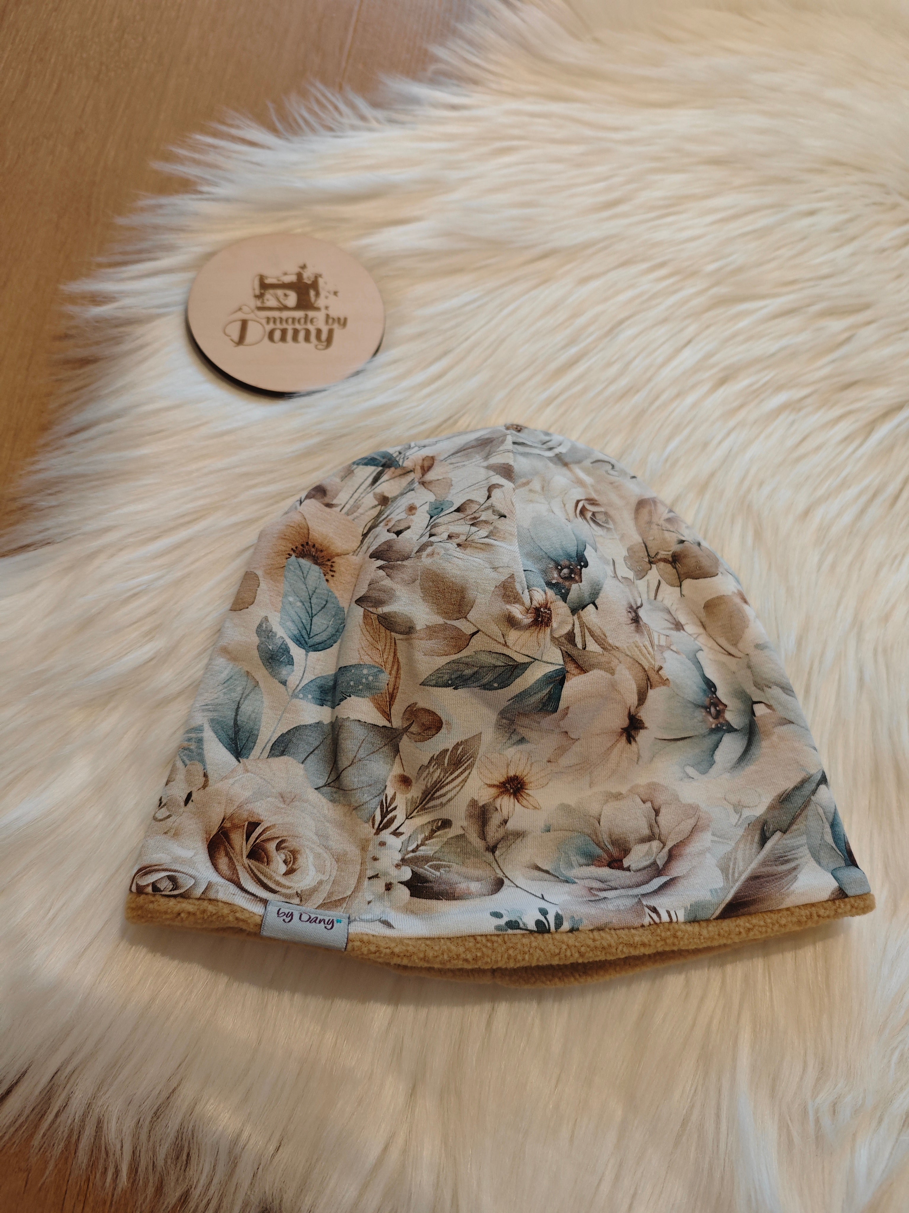 Mütze Jersey Blühender Waldboden beige ca. 53-55 cm