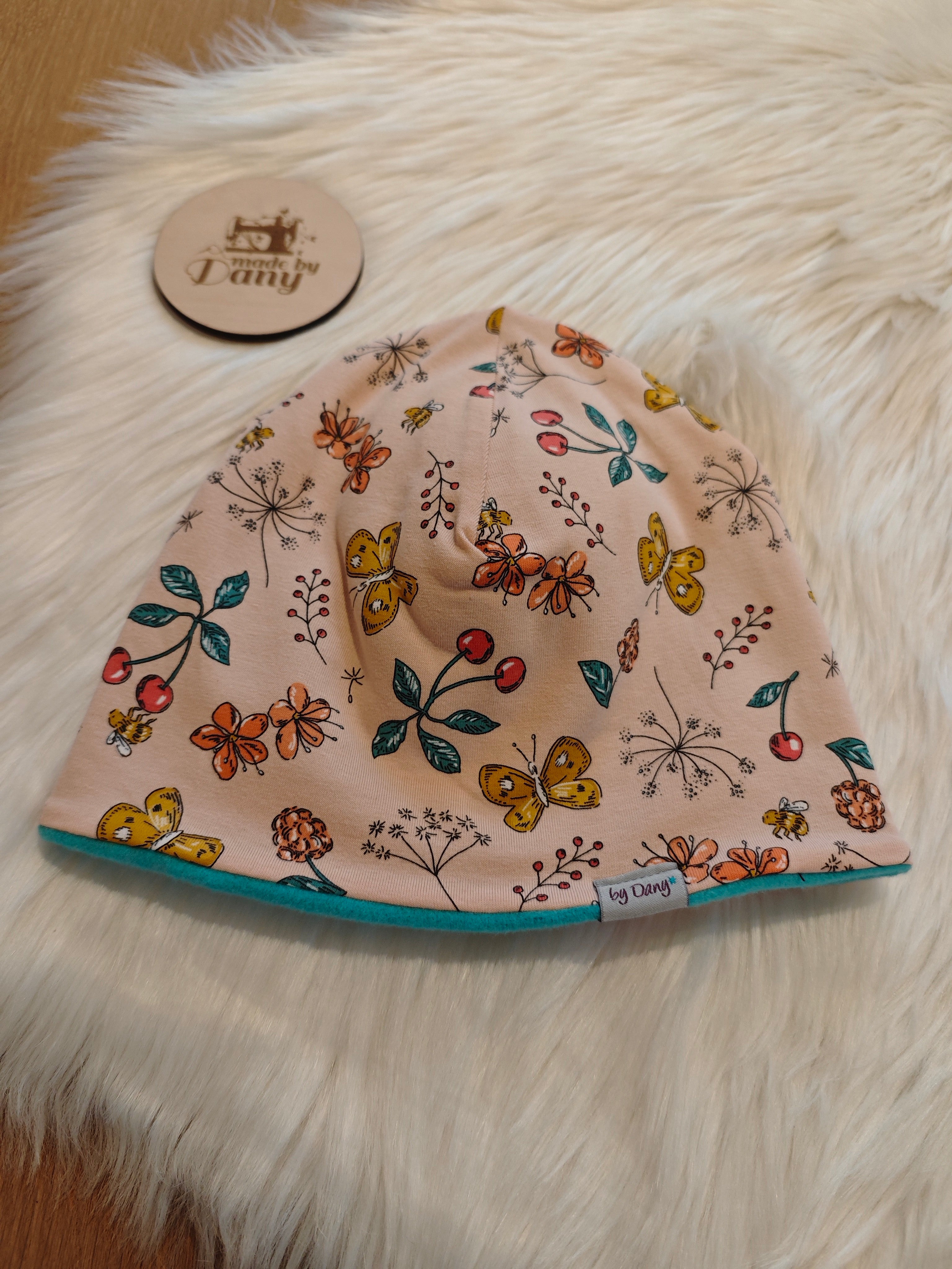 Mütze Jersey Sommergarten apricot ca. 56-58 cm