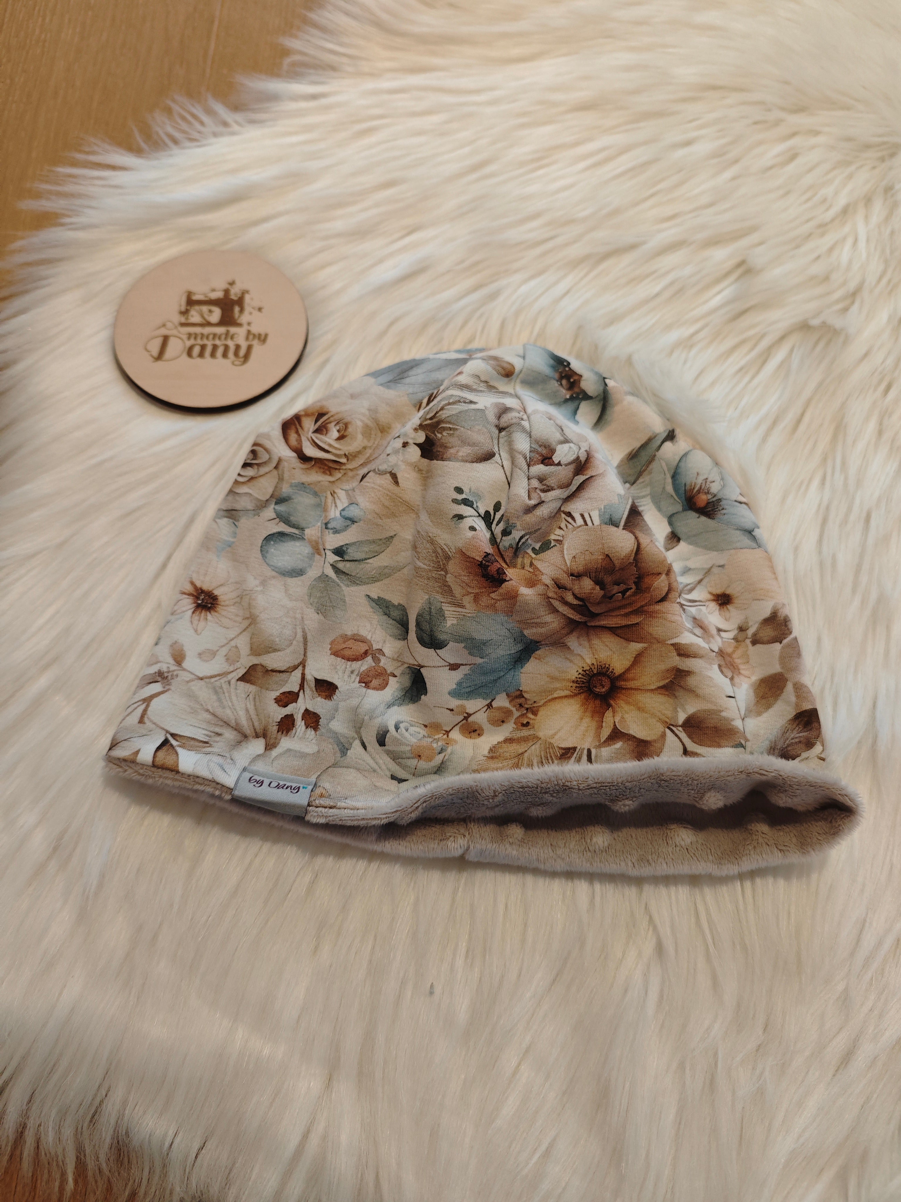 Mütze Jersey Blühender Waldboden beige ca. 56-58 cm