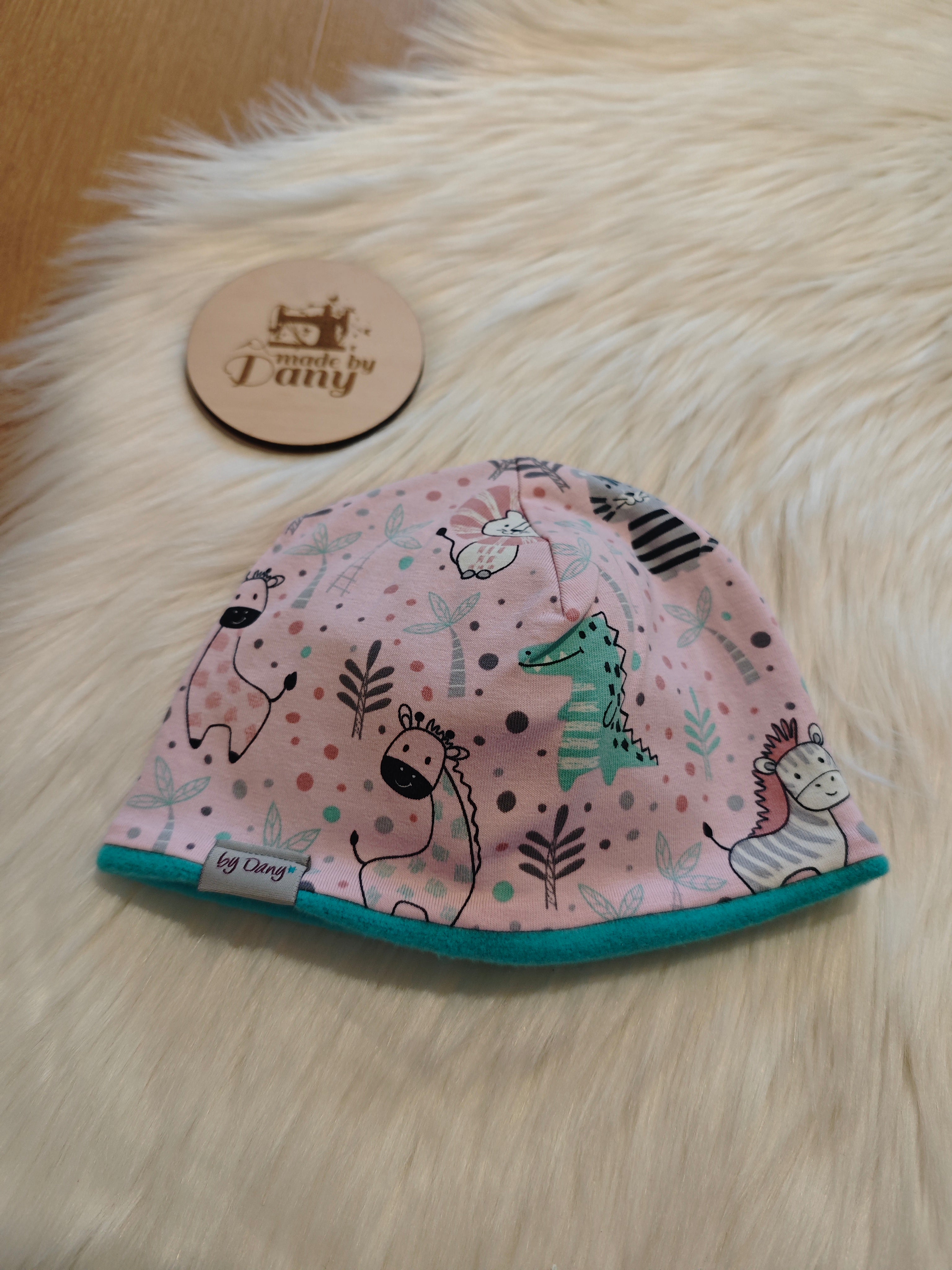 Mütze Jersey wilde Tiere rosa ca. 41-42 cm