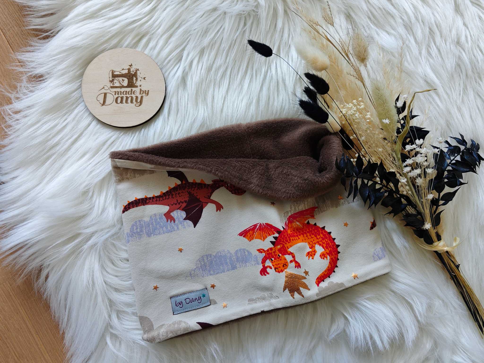 Loop innen gefüttert Drachen glanz beige ca. 48 cm