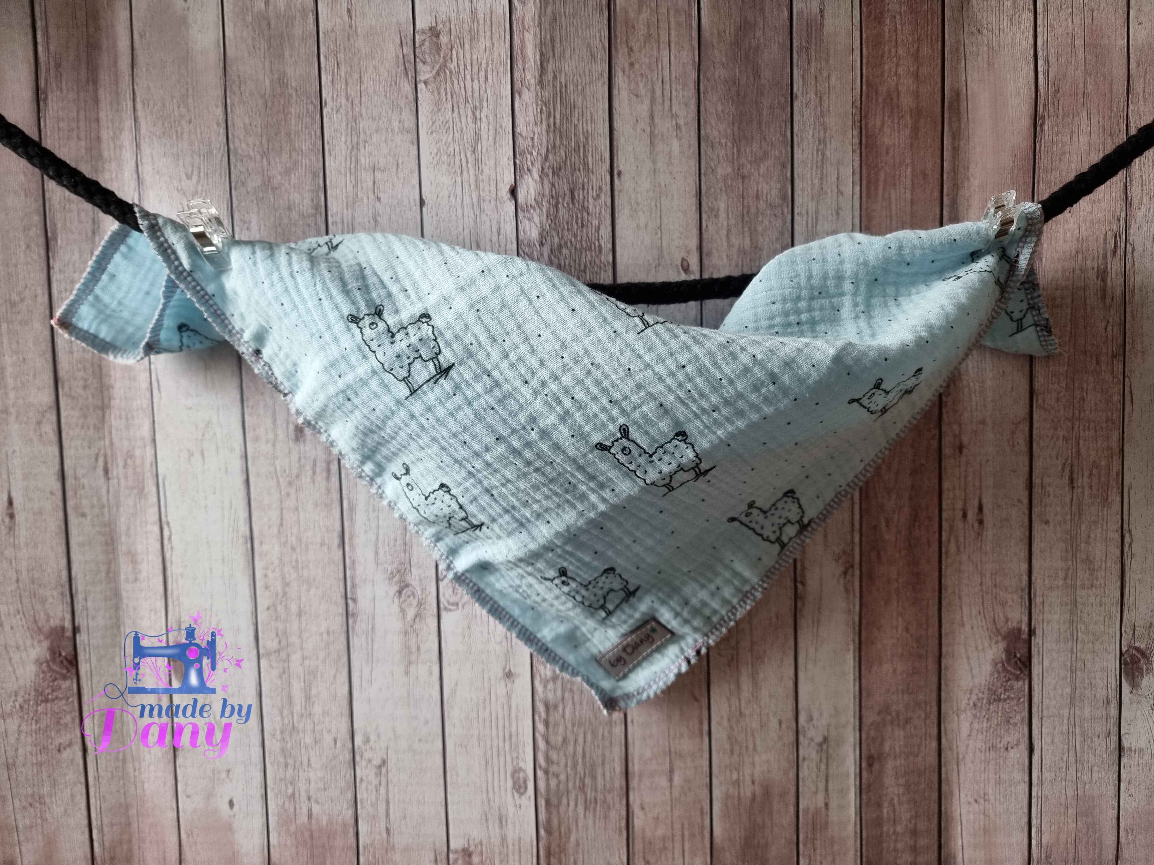 Nuscheli aus Musselin Stoff Lama hellblau ca. 39x39cm