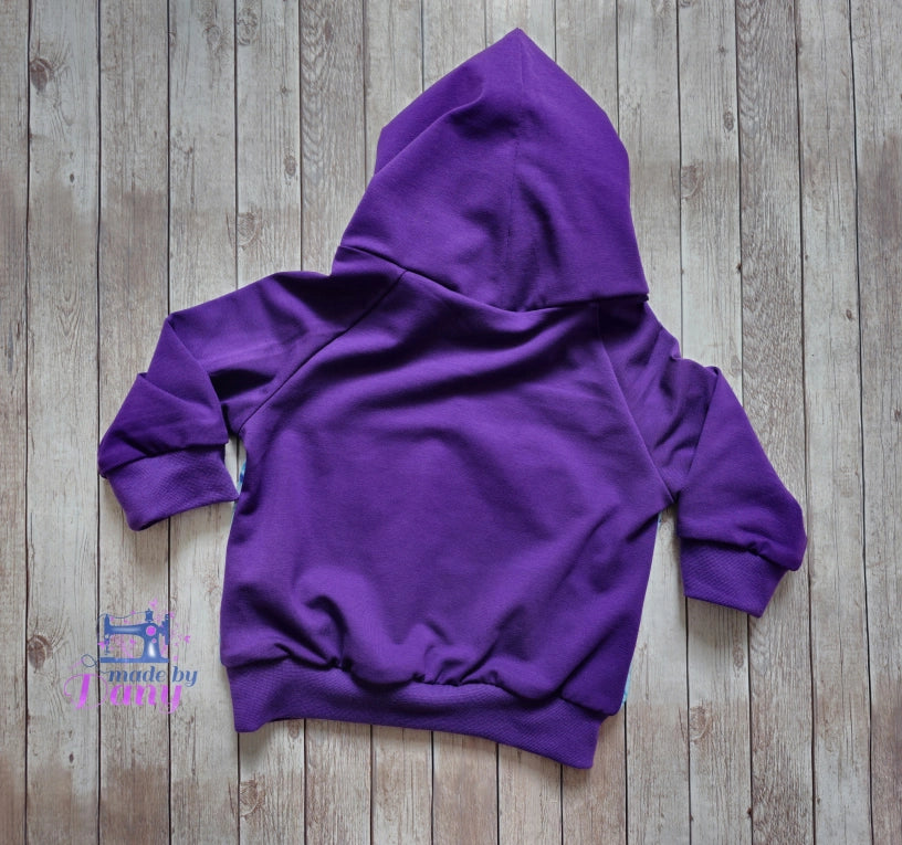 Set Faultier hellblau, violett 1x Pumphose lang (62/68) & 1x Kapuzenpullover (68)