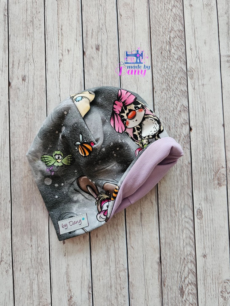 Wendebeanie Sweet Animals, Lila ca. 39-42 cm